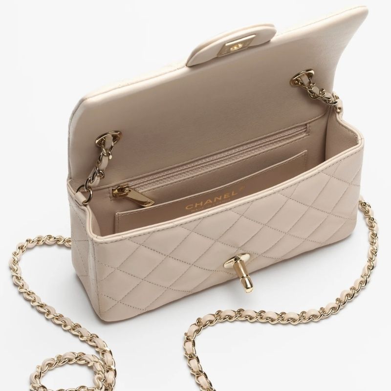 Mini Flap Bag, Fall-Winter 2024/25, Light Beige, Interior View