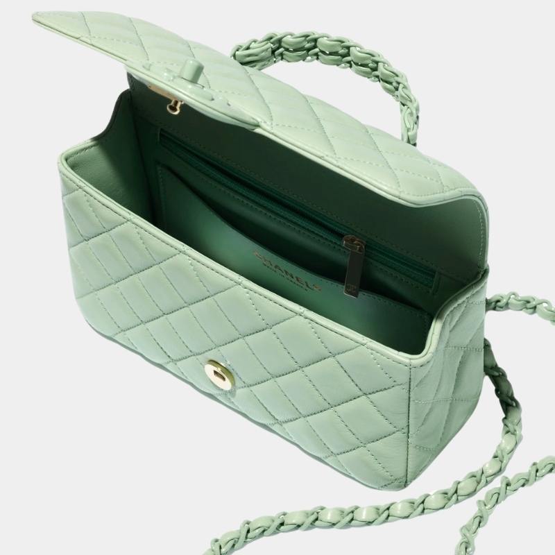 Mini Flap Bag With Top Handle, Cruise 2024/25, Light Green, Interior View