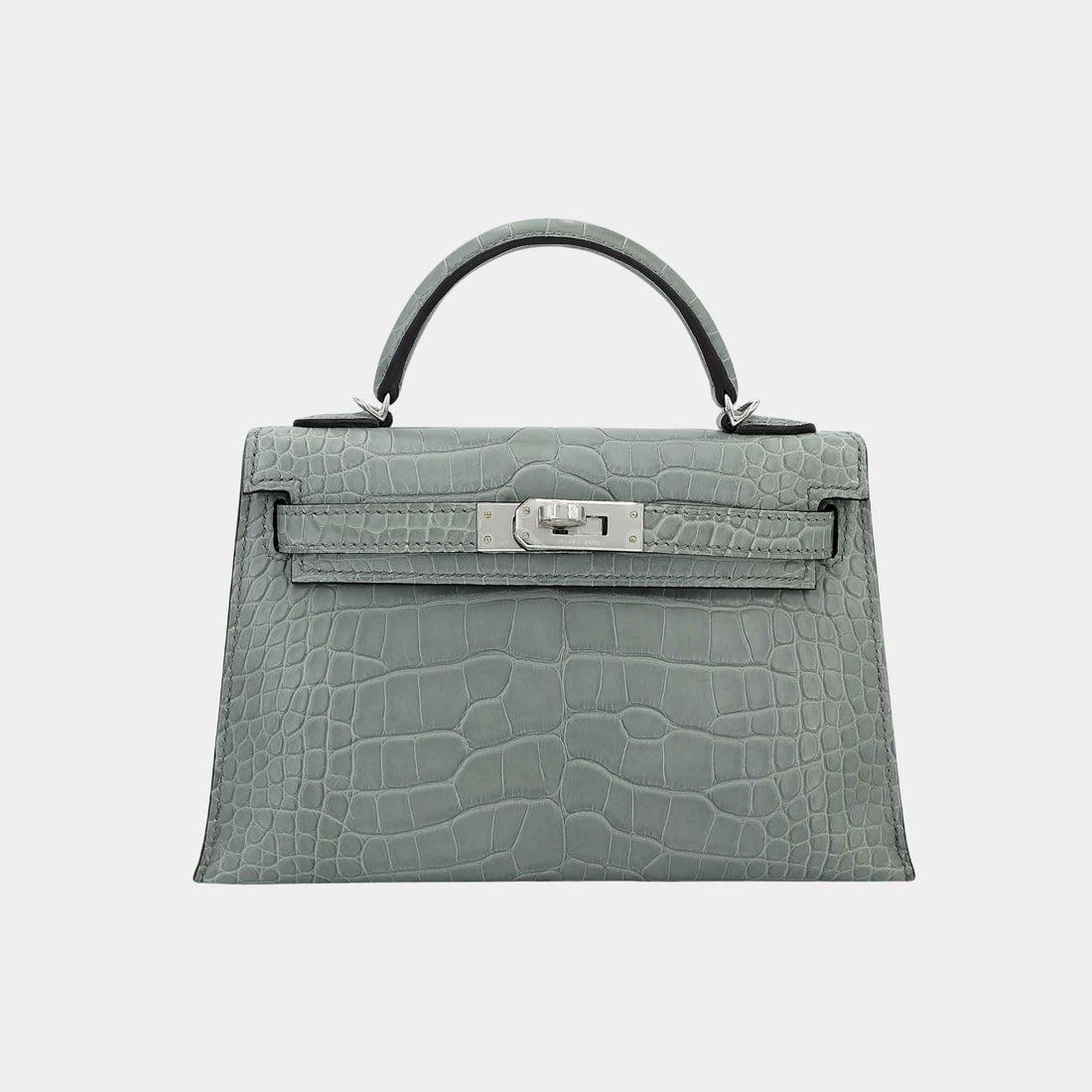 Hermes Mini Kelly II Matte Alligator Gris Ciment PHW, Front