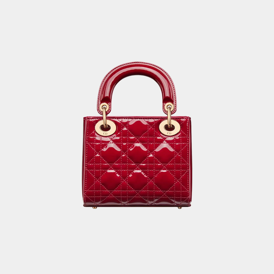 حقيبة Mini Lady Dior باللون الأحمر الكرزي من جلد Cannage Patent
