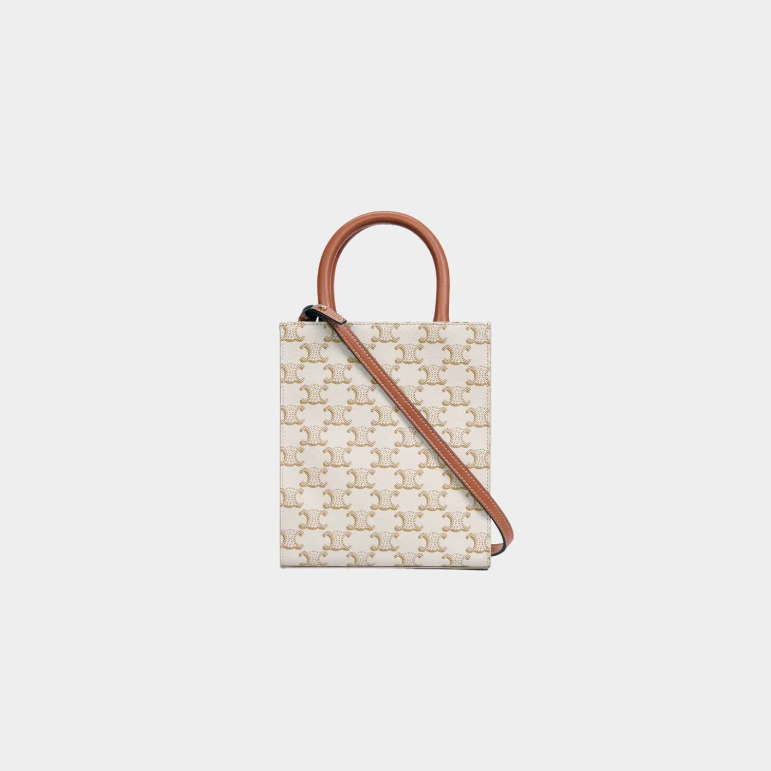 Mini Vertical Cabas In Triomphe Canvas And Calfskin With Celine Print, White, Back View