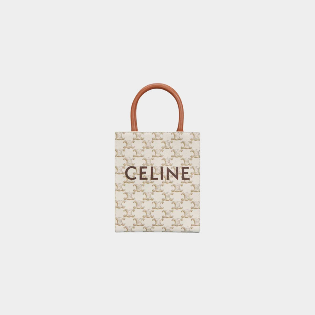 Mini Vertical Cabas In Triomphe Canvas And Calfskin With Celine Print, White, Front View