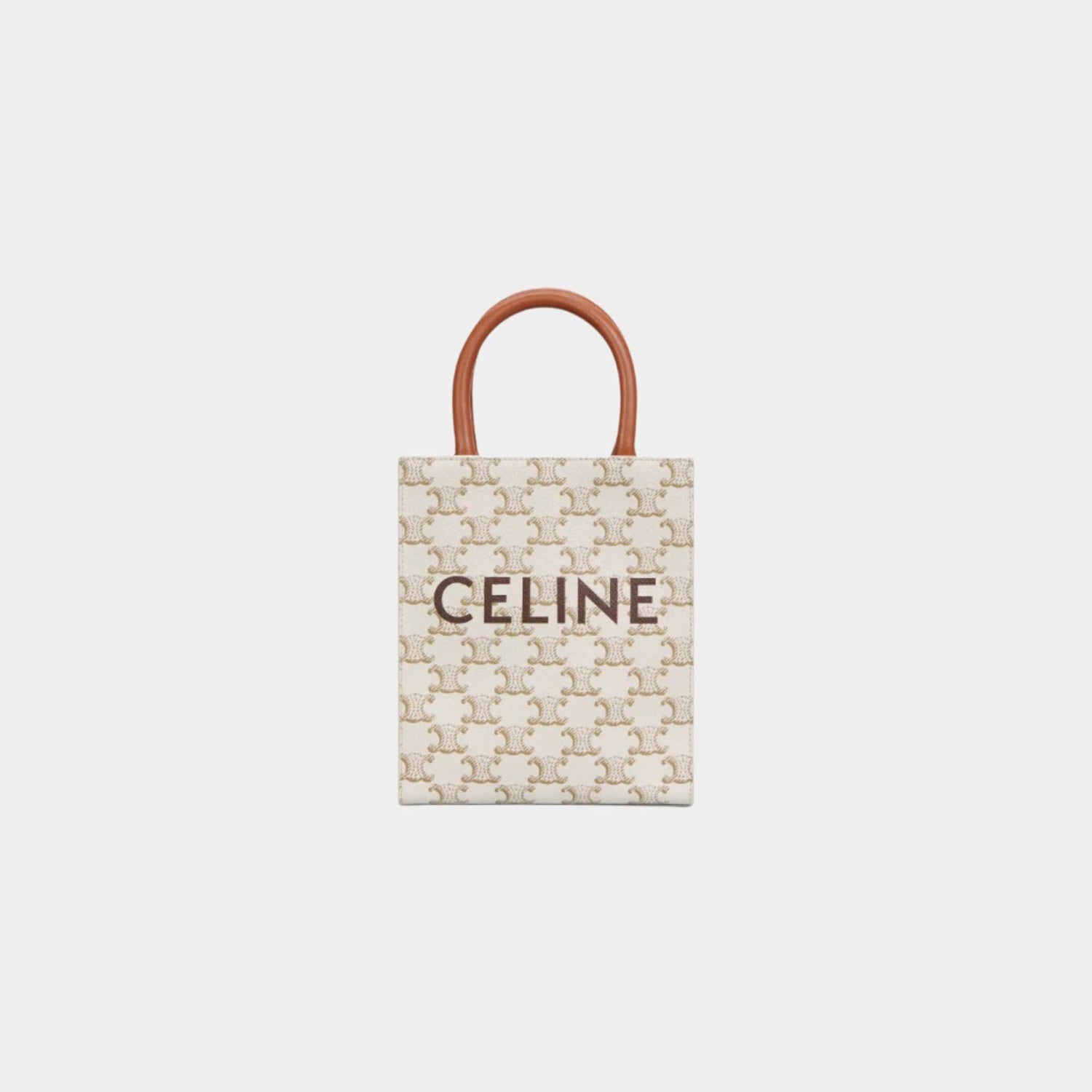 Mini Vertical Cabas In Triomphe Canvas And Calfskin With Celine Print, White, Front View