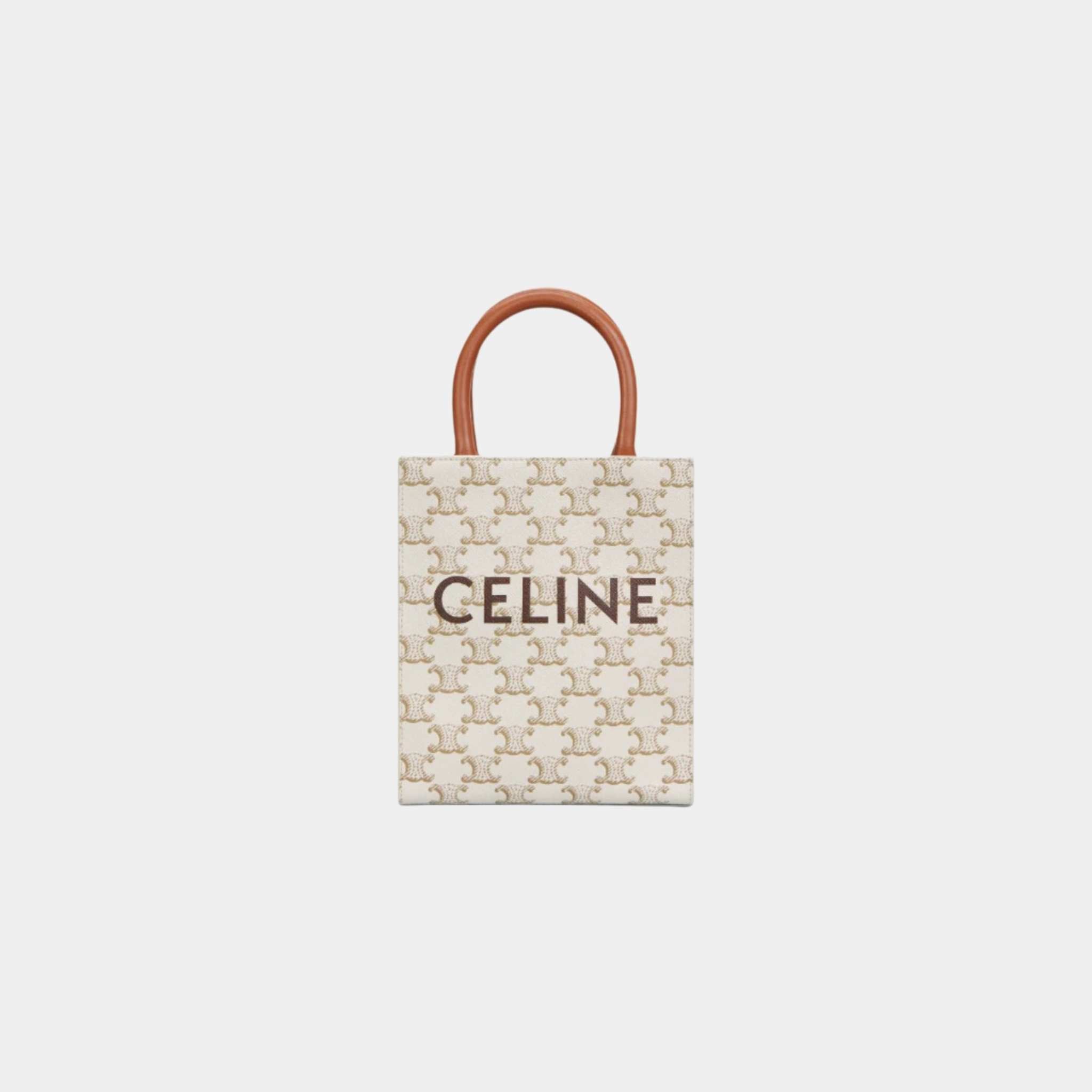 Mini Vertical Cabas In Triomphe Canvas And Calfskin With Celine Print, White, Front View