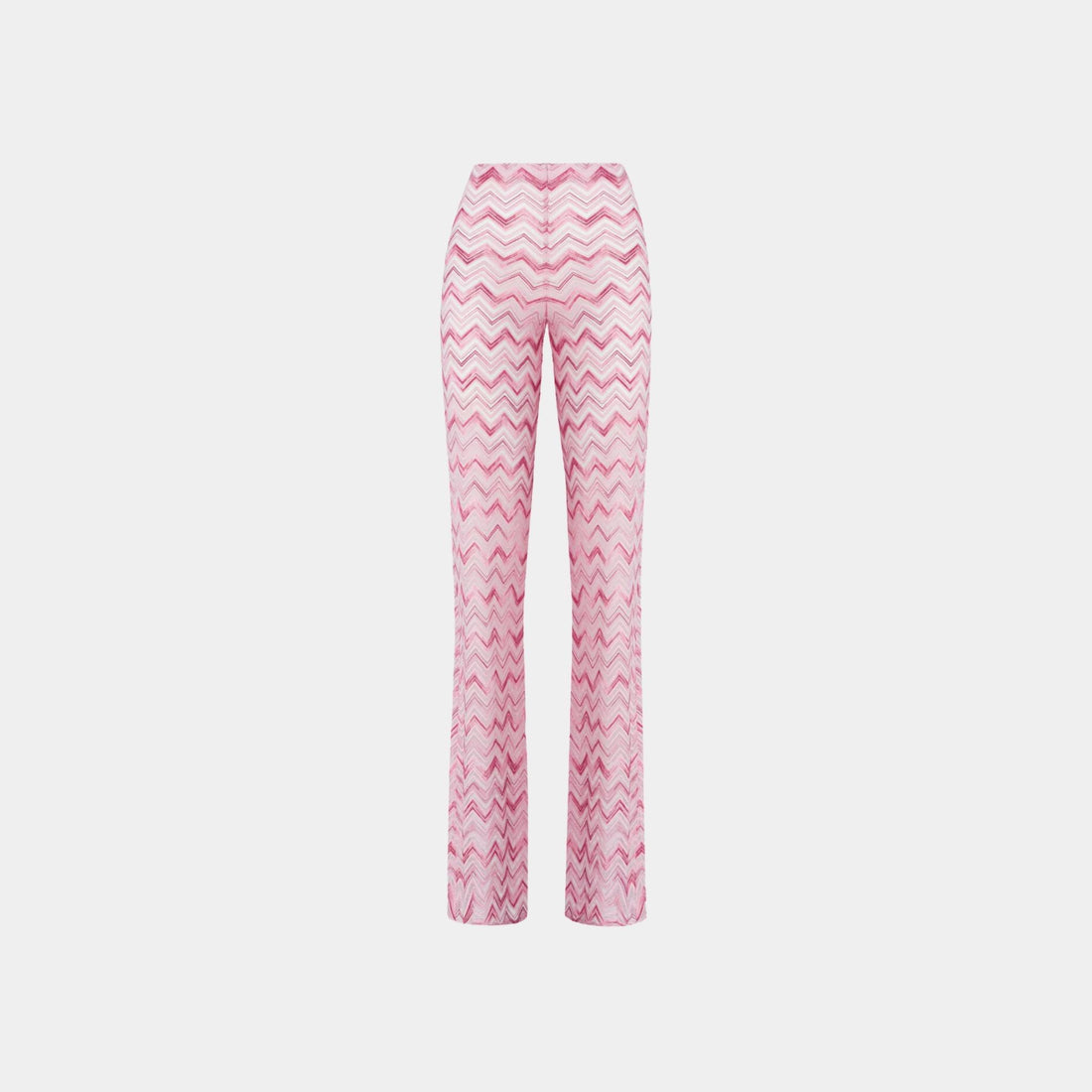 Missoni Flare Trousers In Slub Zigzag Viscose Blend, White, Pink, Front