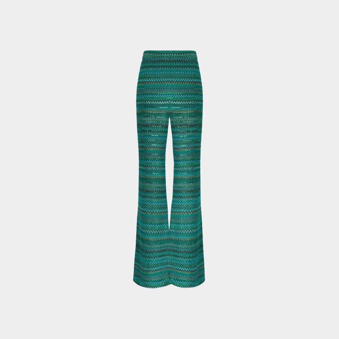 Missoni Flare Trousers In Zigzag Viscose Blend With Sequins, Green, Front