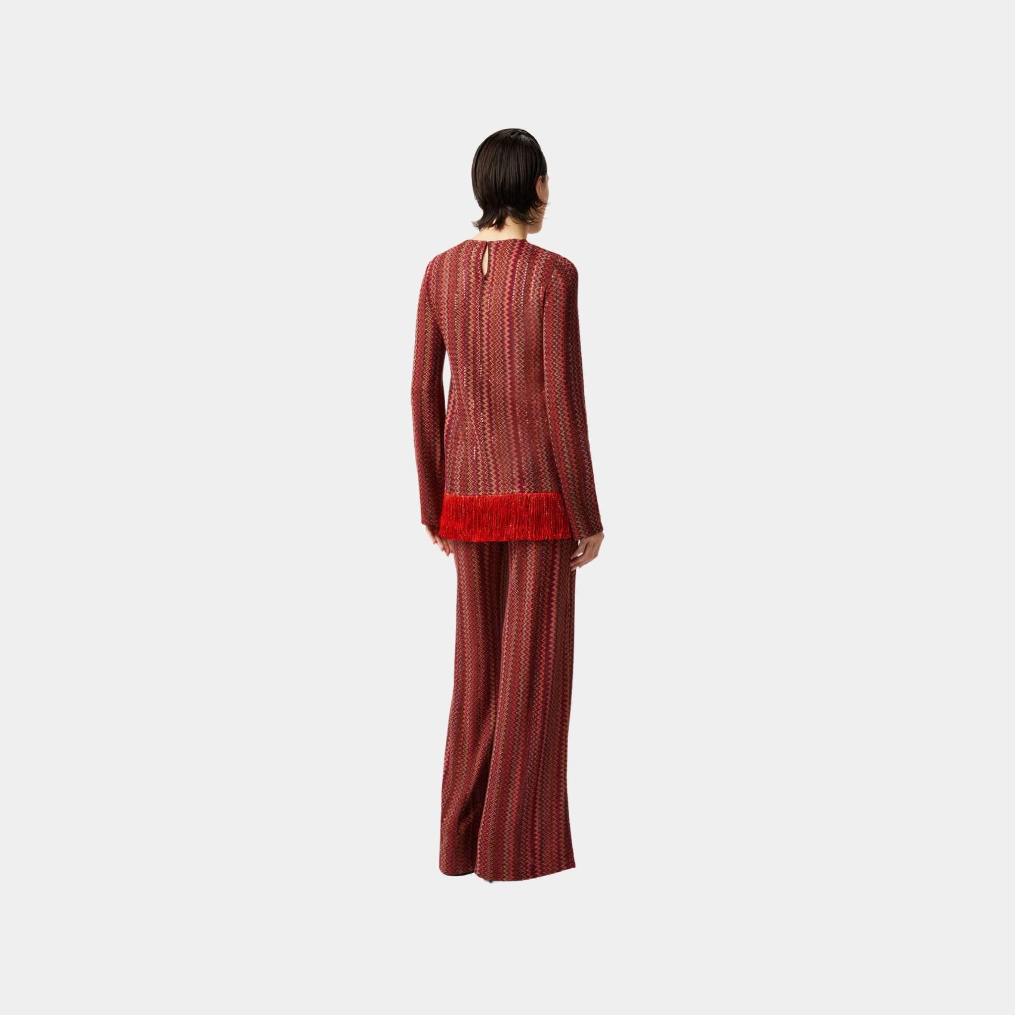 Missoni Flare Trousers In Zigzag Viscose Blend With Sequins, Red, Back