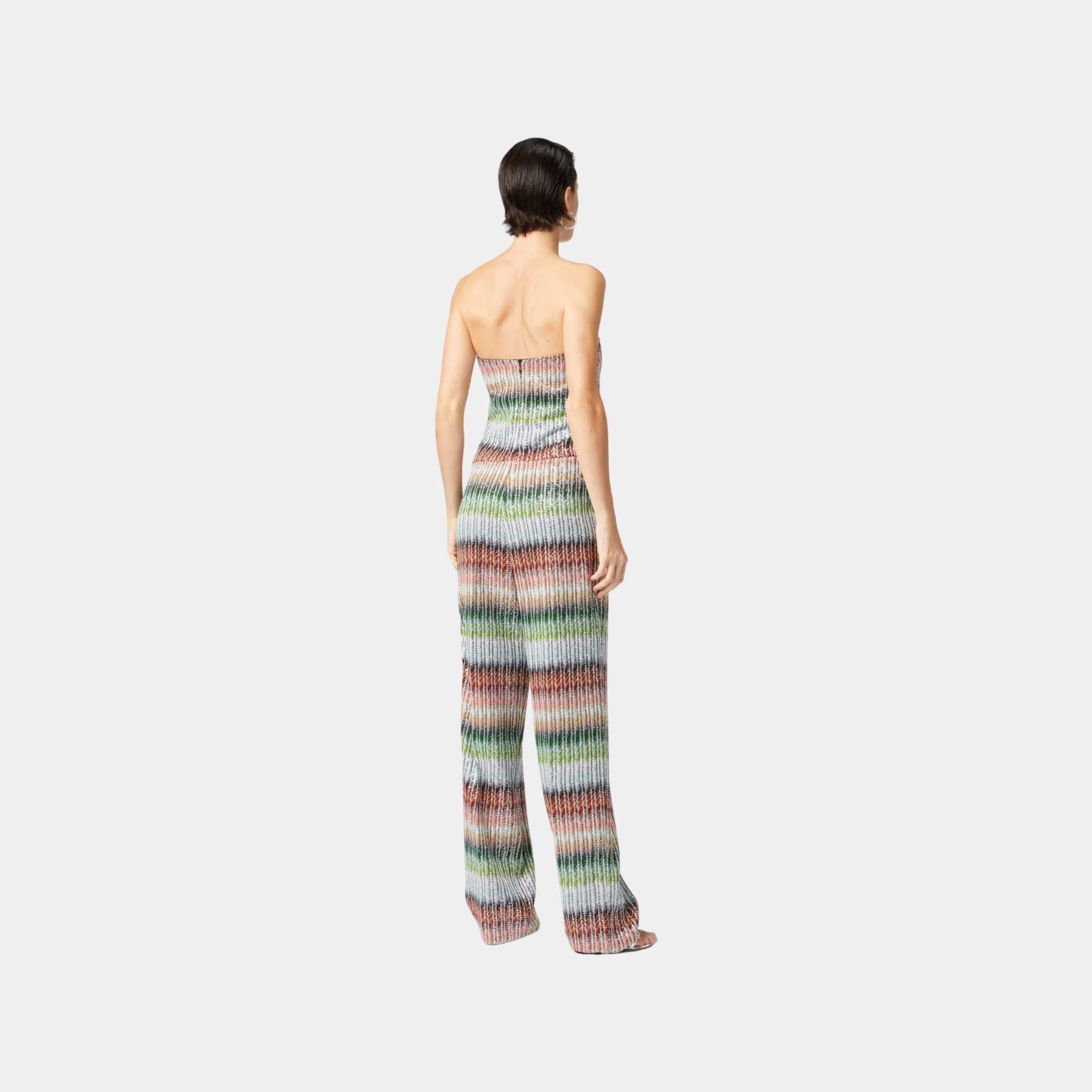 Missoni Long Bustier Jumpsuit In Gradient Zigzag Knit With Sequins, Back