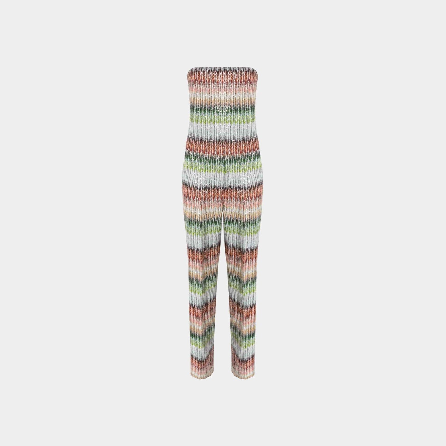 Missoni Long Bustier Jumpsuit In Gradient Zigzag Knit With Sequins, Front