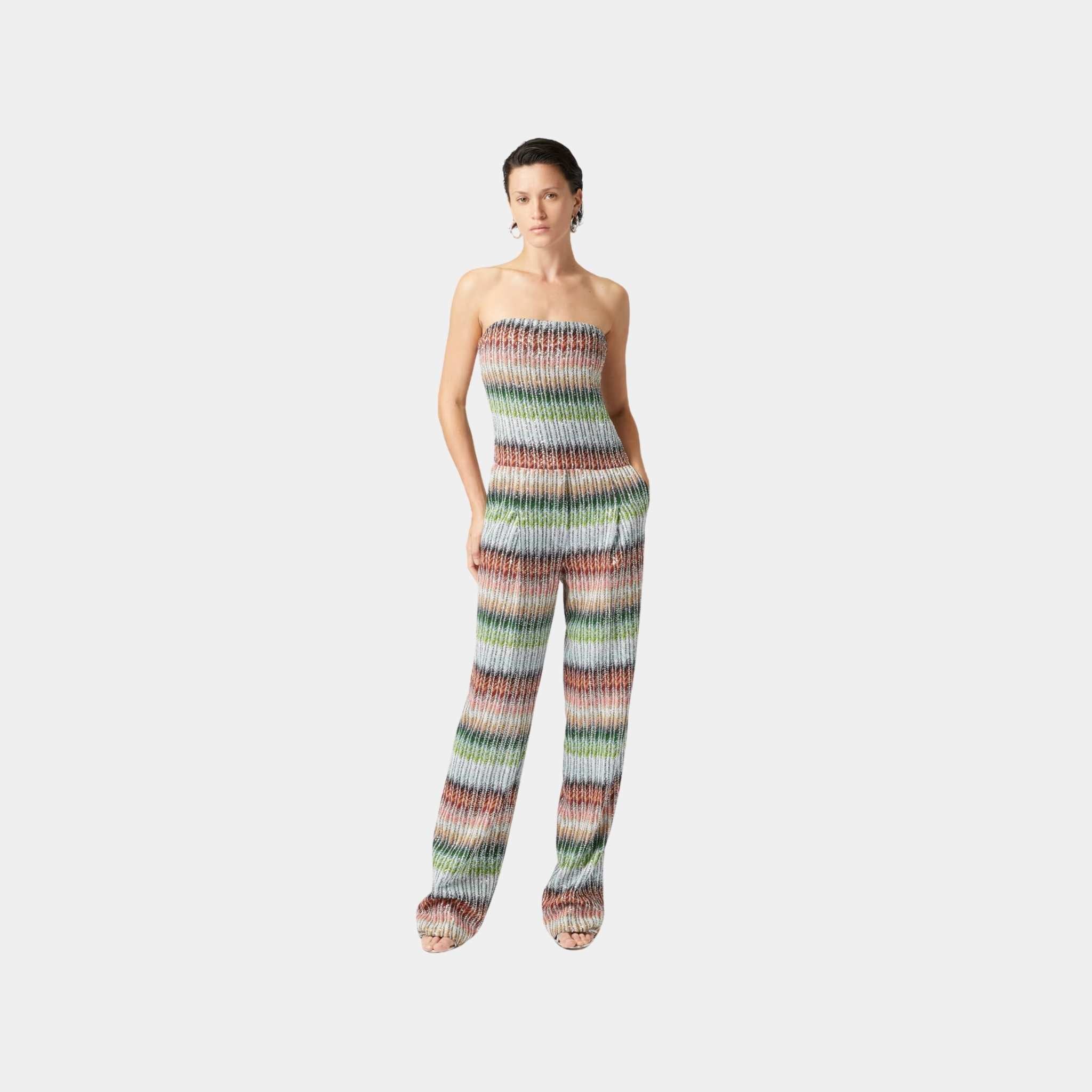 Missoni Long Bustier Jumpsuit In Gradient Zigzag Knit With Sequins, Model