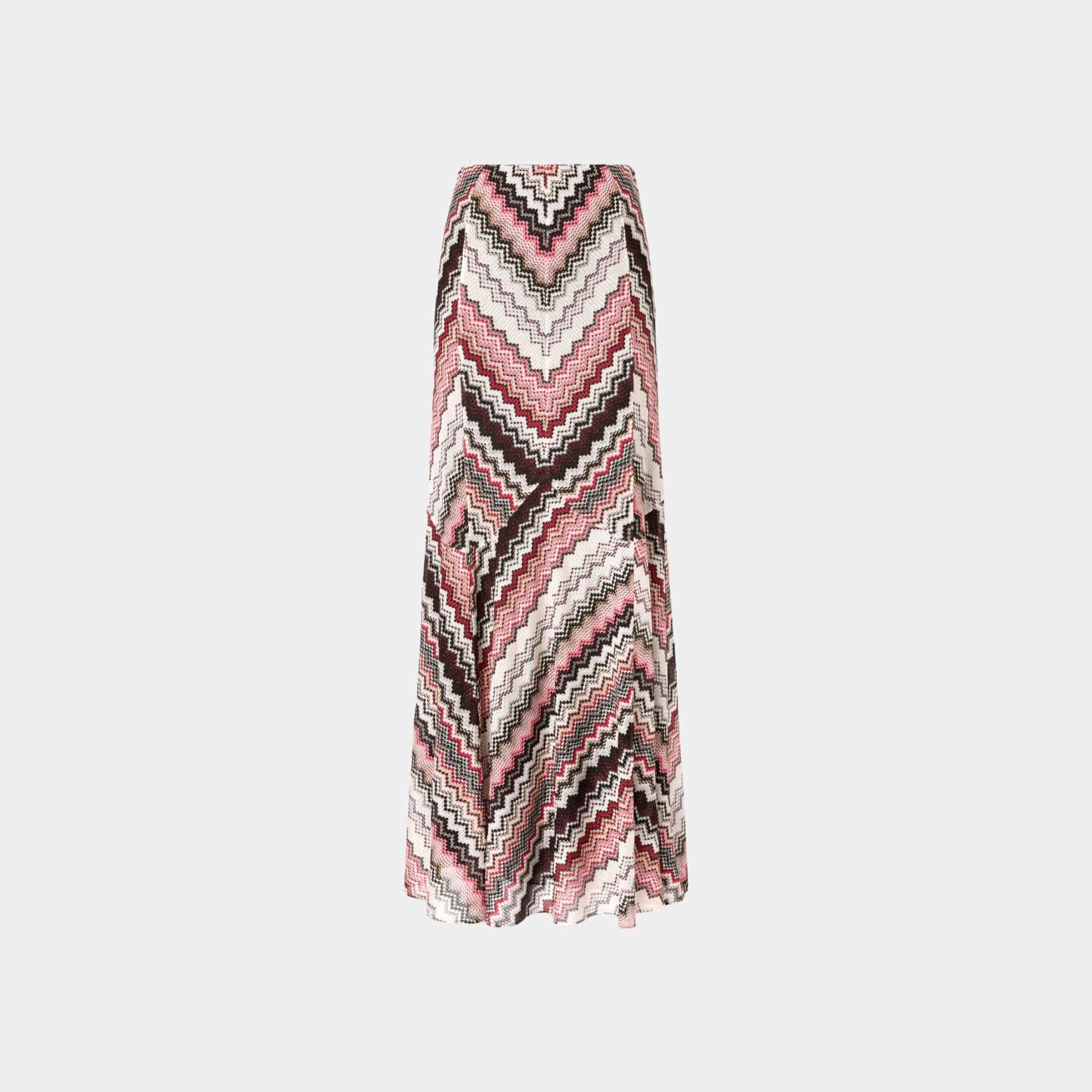 Missoni Long Flared Skirt With Lame Serrated Zigzag Pattern, Pink, Front