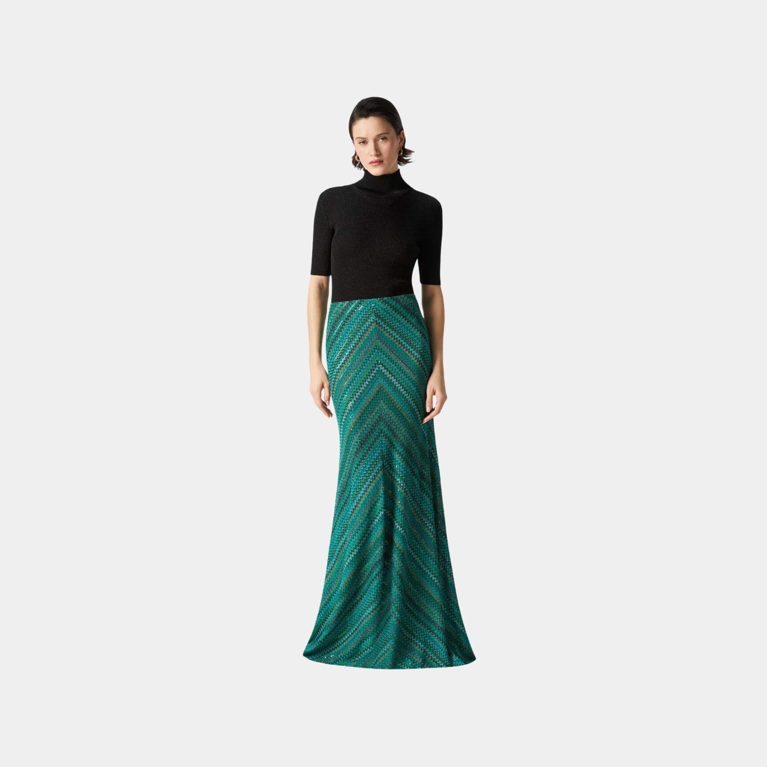 Missoni Long Flared Zigzag Skirt With Sequins, Model