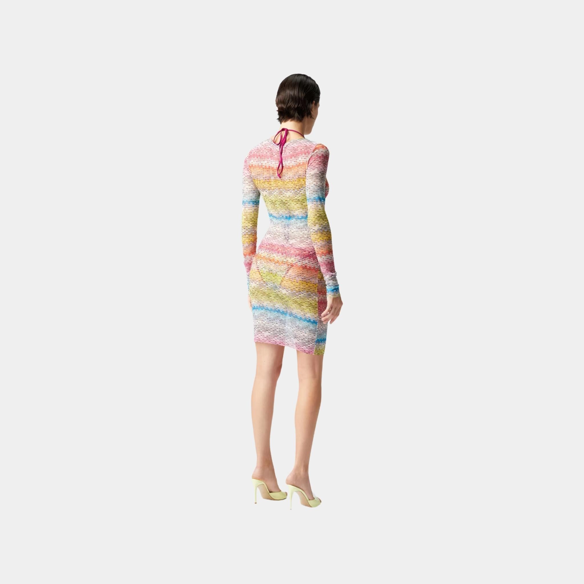 Missoni Long Sleeved Dress In Printed Tulle, White, Back