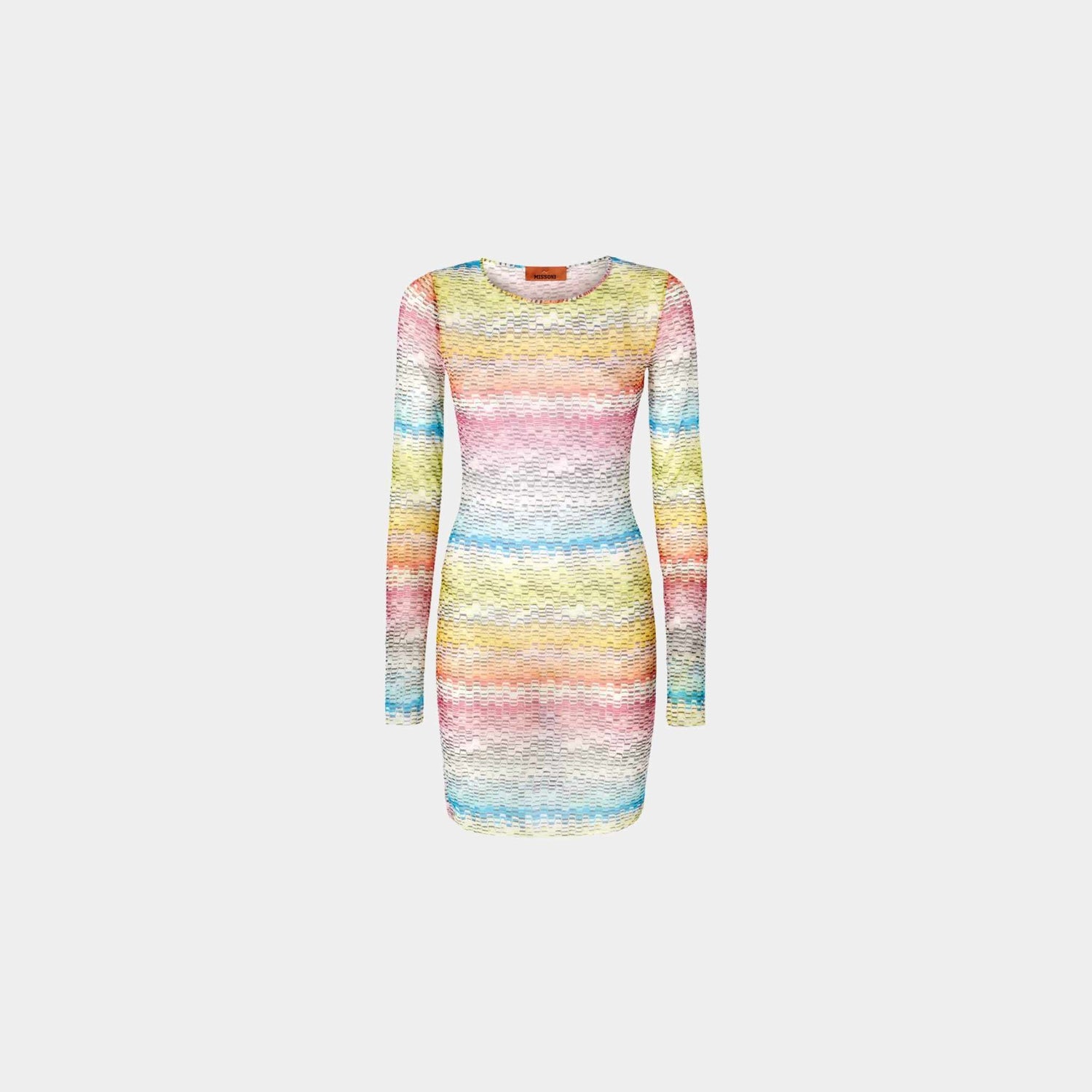 Missoni Long Sleeved Dress In Printed Tulle, White, Front