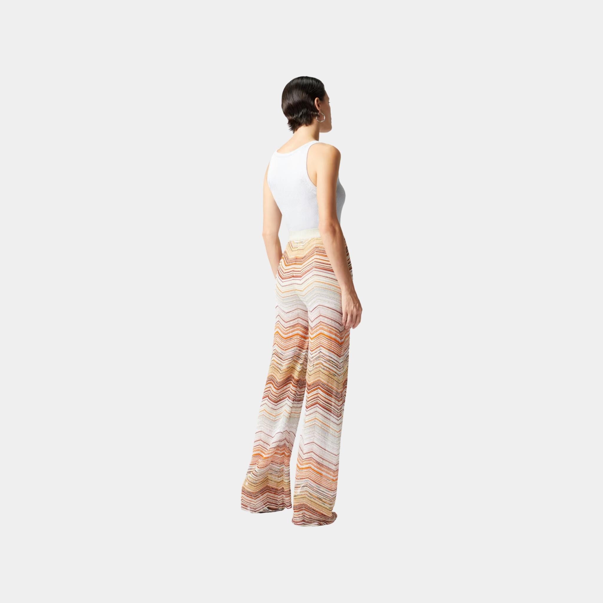 Missoni Palazzo Chevron Lame Trousers With Sequins, Beige, Back