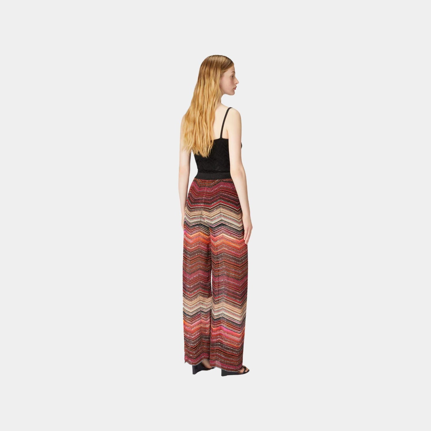 Missoni Palazzo Chevron Lame Trousers With Sequins, Red, Back