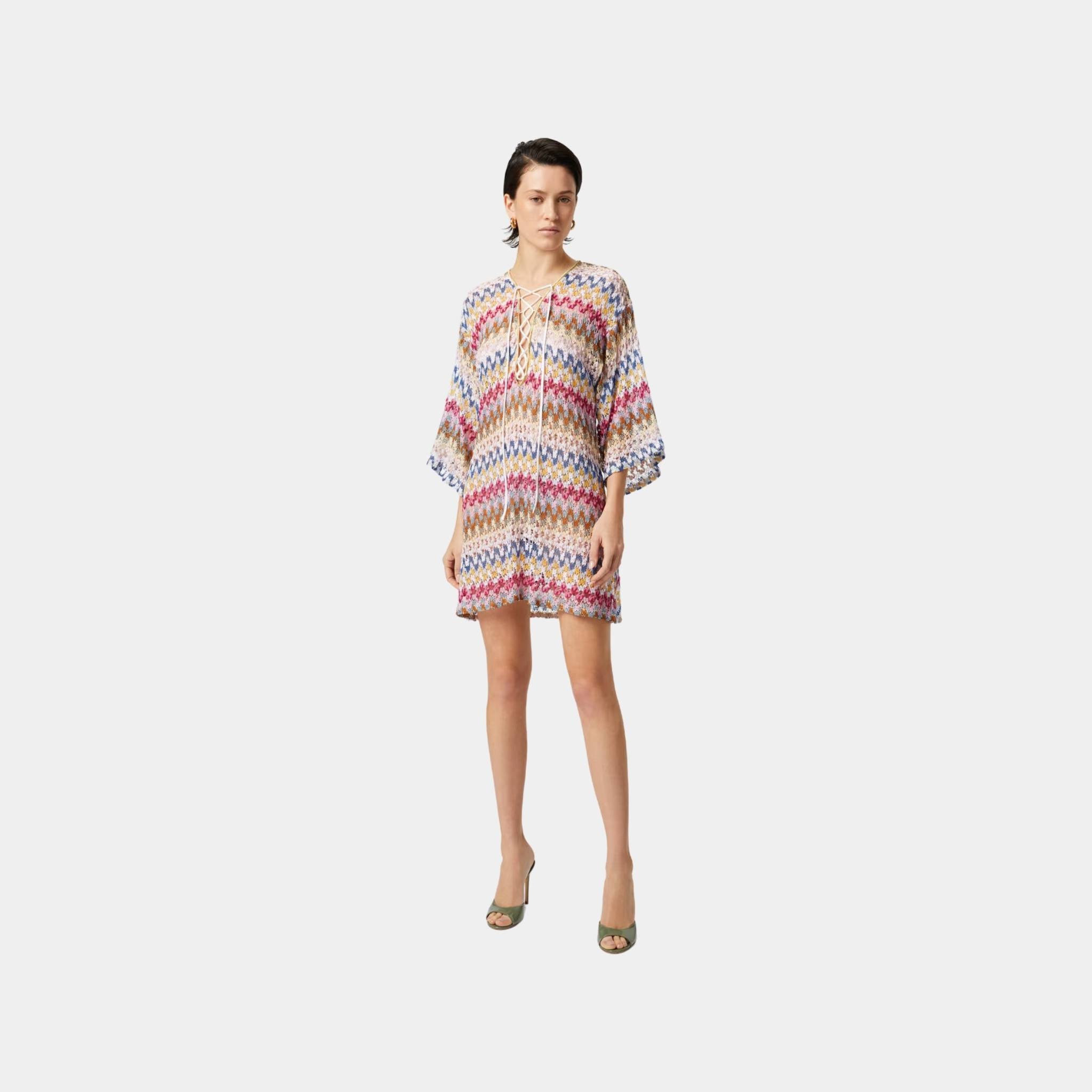 Missoni Short Cover Up Caftan In Lame Viscose Lace, Beige, Model