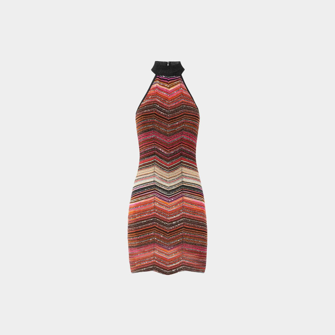 Missoni Short Sleeveless Chevron Lame Dress With Halter Neckline, Red, Front