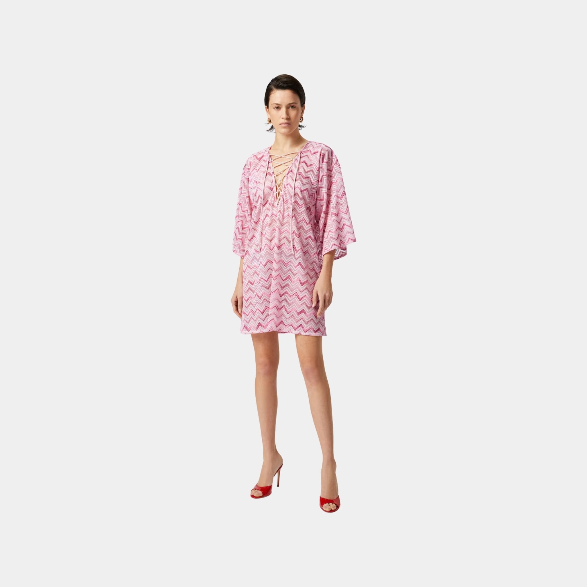 Missoni Short Viscose Blend Tulle Kaftan With Slub Zigzag, Model