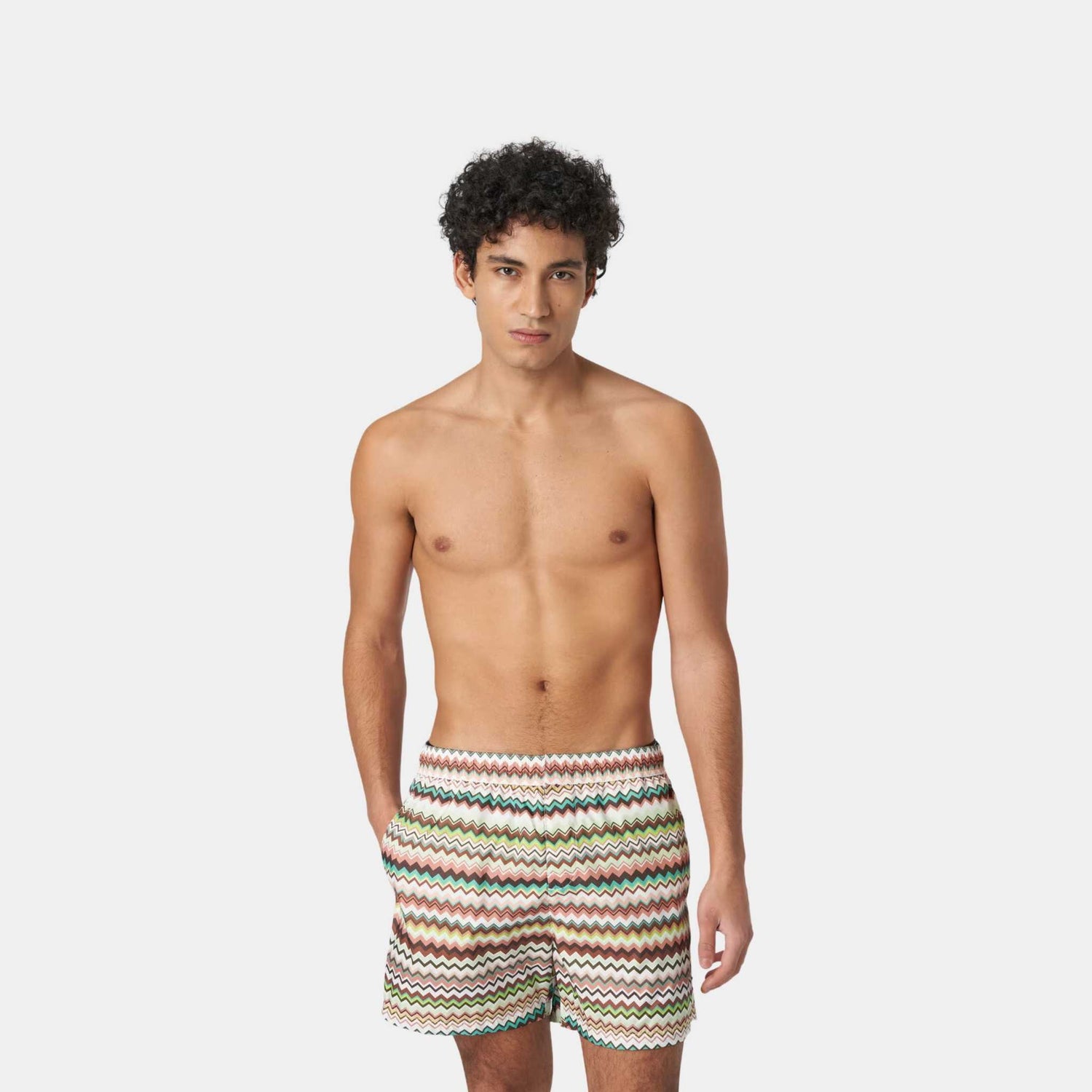 Missoni Swimming Trunks In Zigzag Print Nylon, Beige, Model