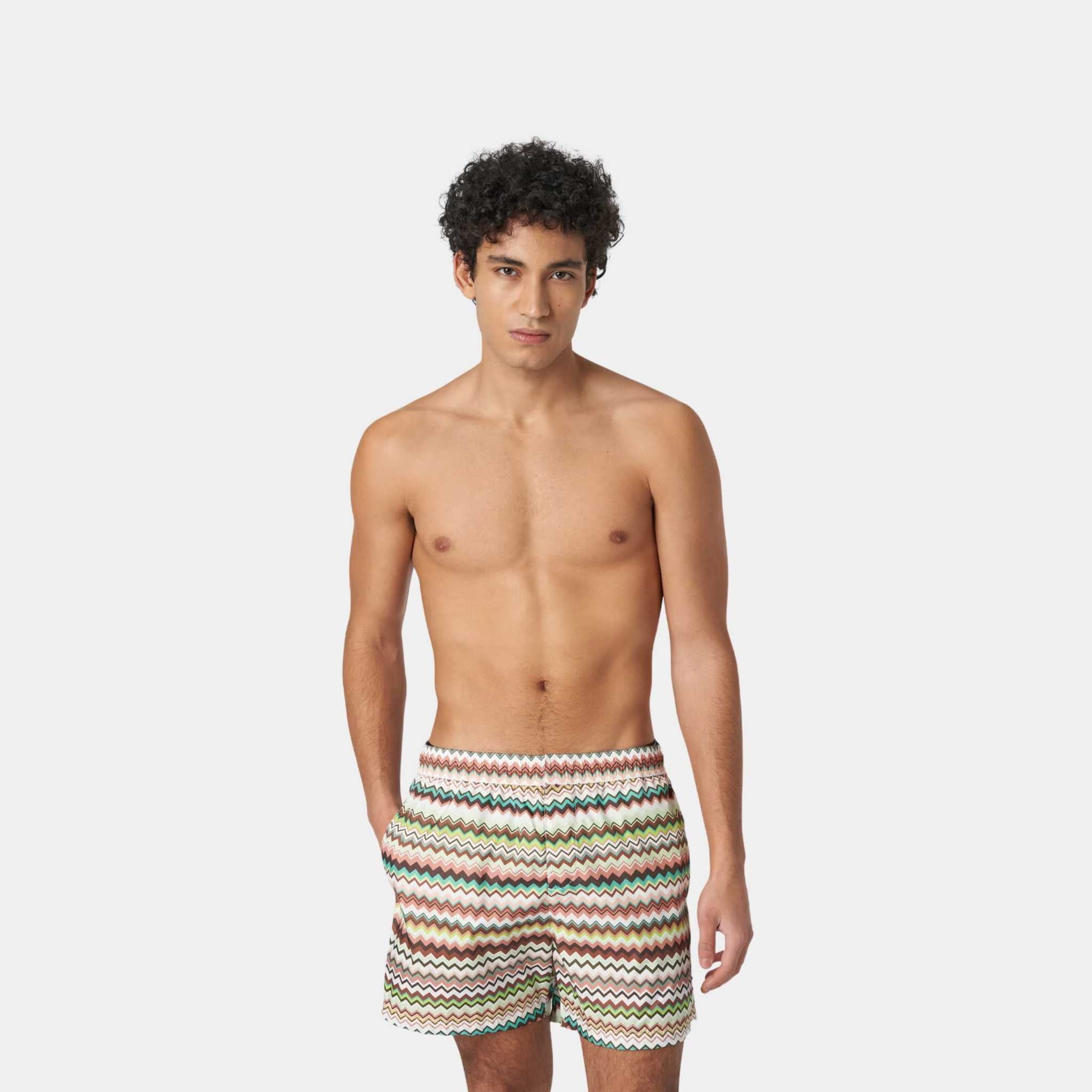 Missoni Swimming Trunks In Zigzag Print Nylon, Beige, Model