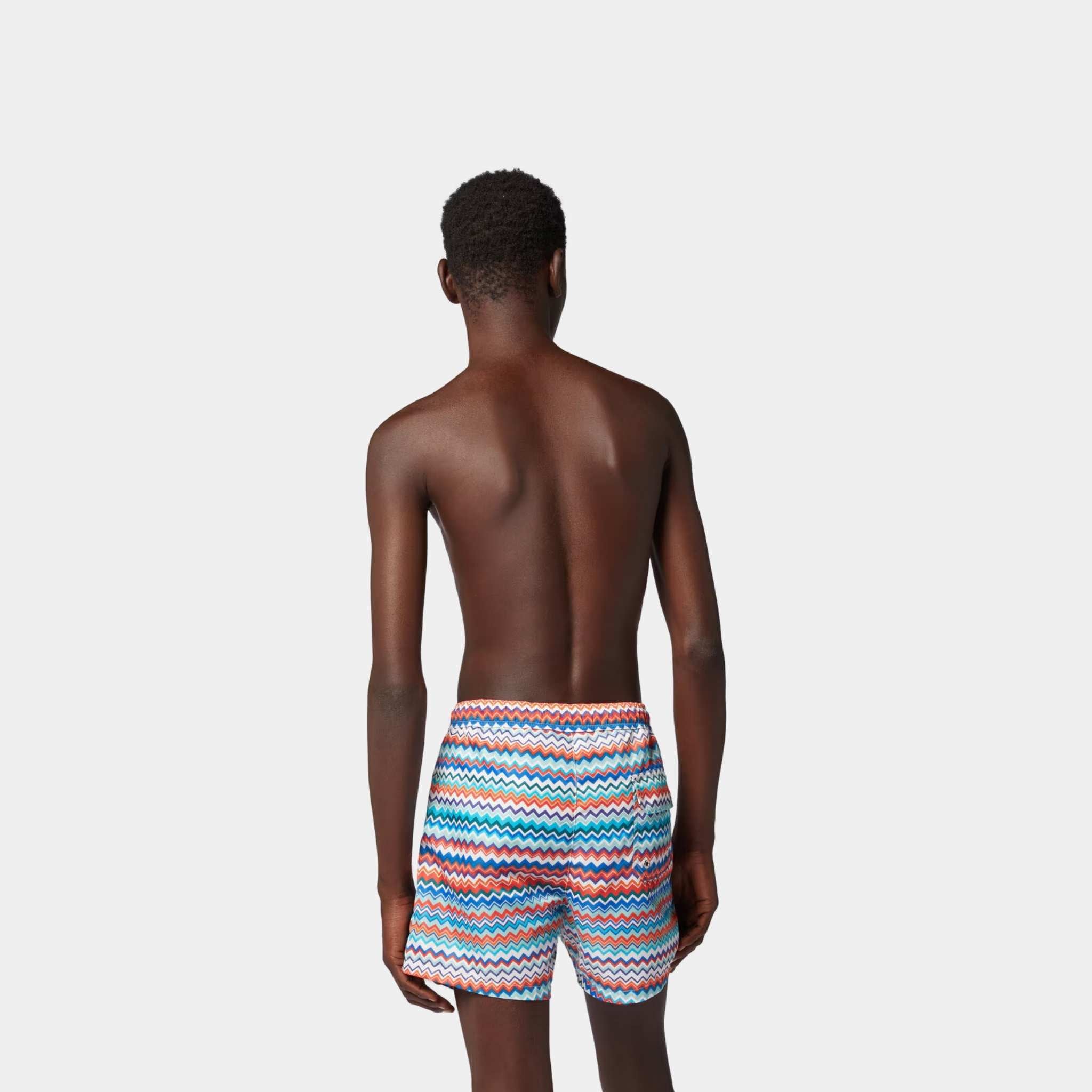 Missoni Swimming Trunks In Zigzag Print Nylon, Blue, Back