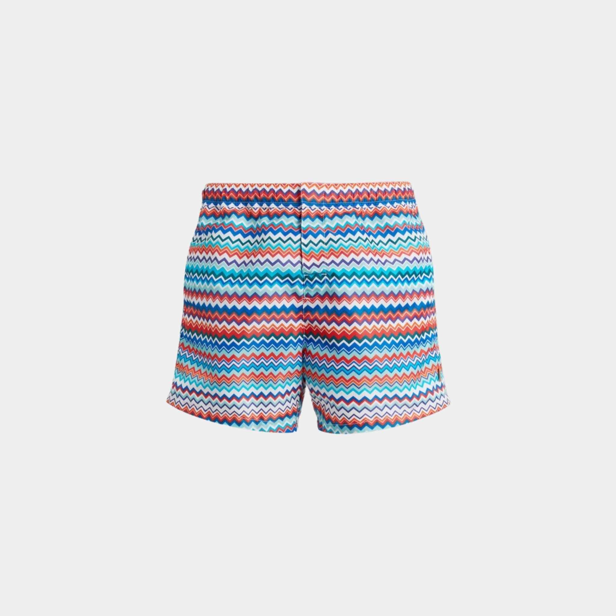 Missoni Swimming Trunks In Zigzag Print Nylon, Blue, Front