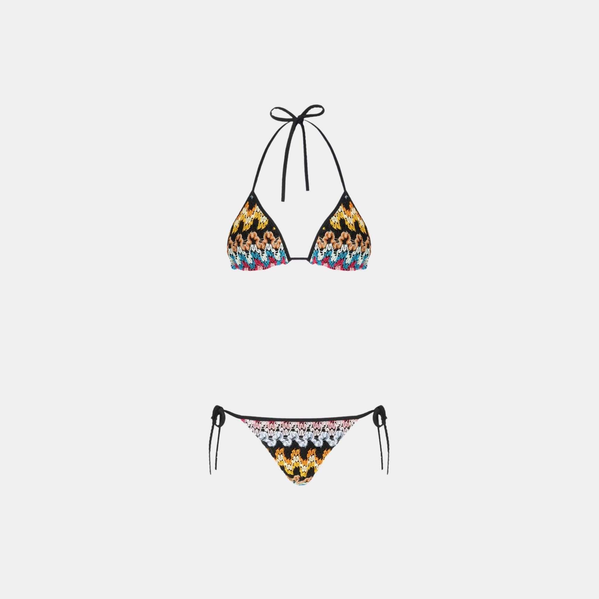 Missoni Triangle Bikini In Lame Viscose Lace, Black, Front