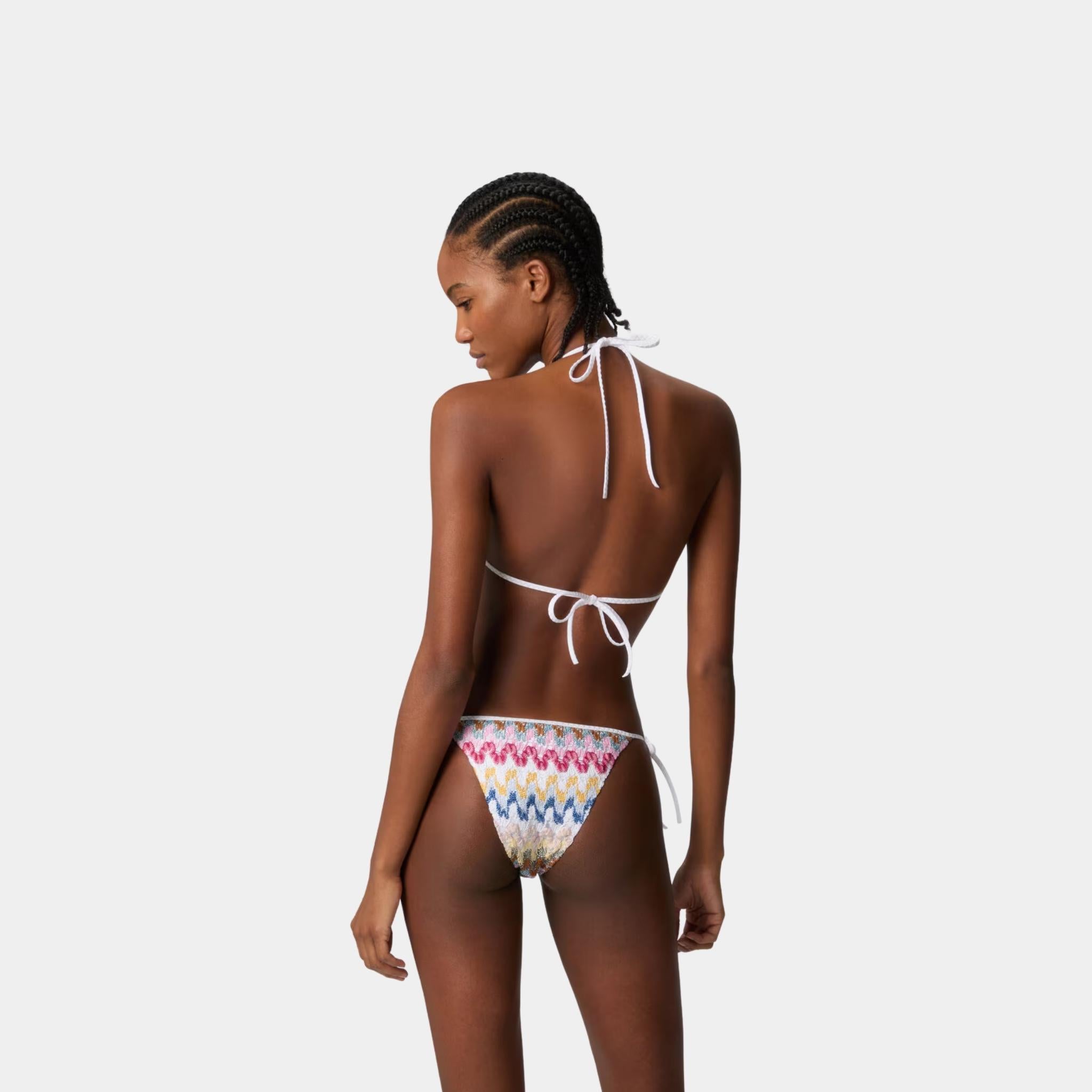 Missoni Triangle Bikini In Lame Viscose Lace, White, Back