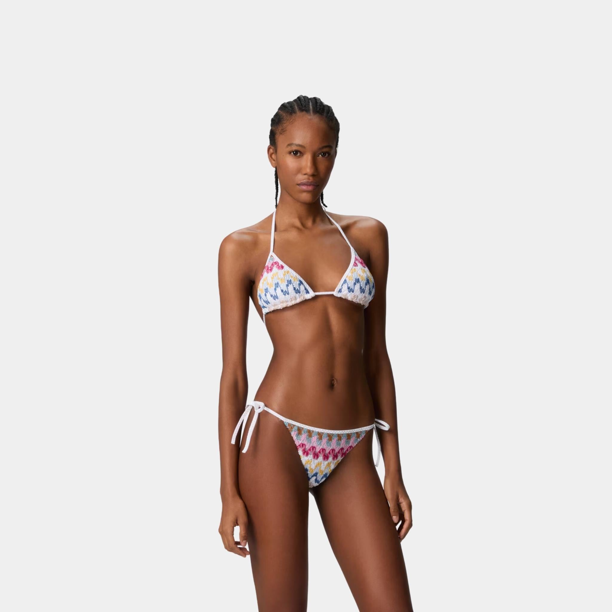 Missoni Triangle Bikini In Lame Viscose Lace, White, Model