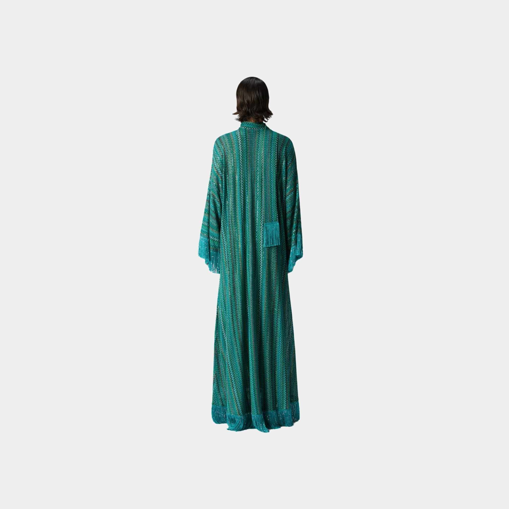 Missoni Zigzag V Neck Kaftan And Removable Scarf, Green, Back