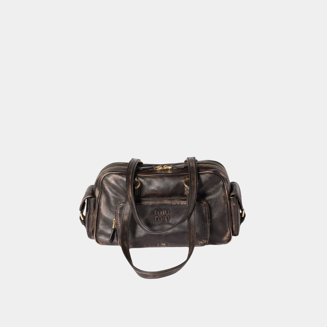 Miu Miu Aged Nappa Leather Top Handle Bag, Coffee, Front