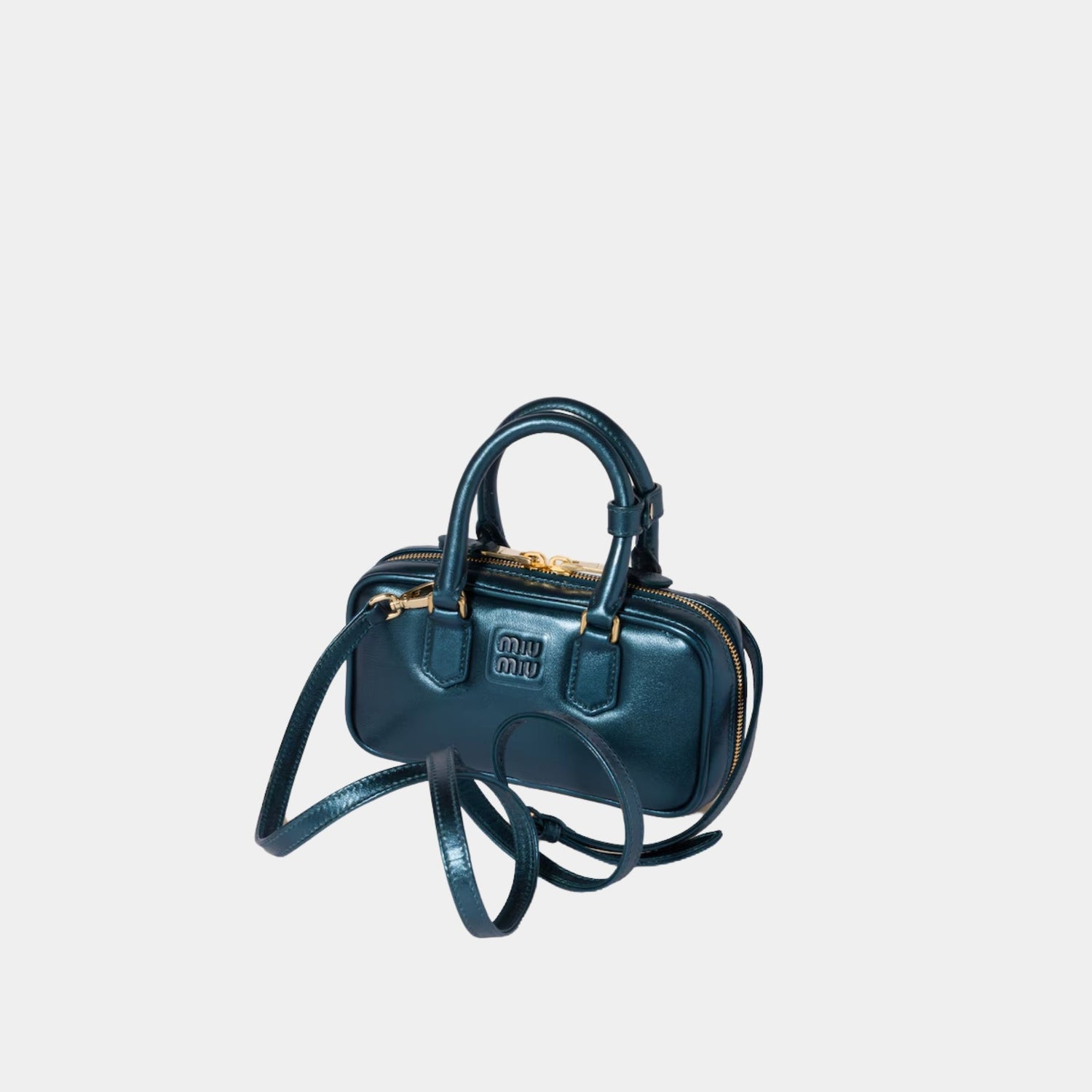 Miu Miu Arcadie Laminated Nappa Leather Mini Bag, Ocean Blue, Mordore, Side