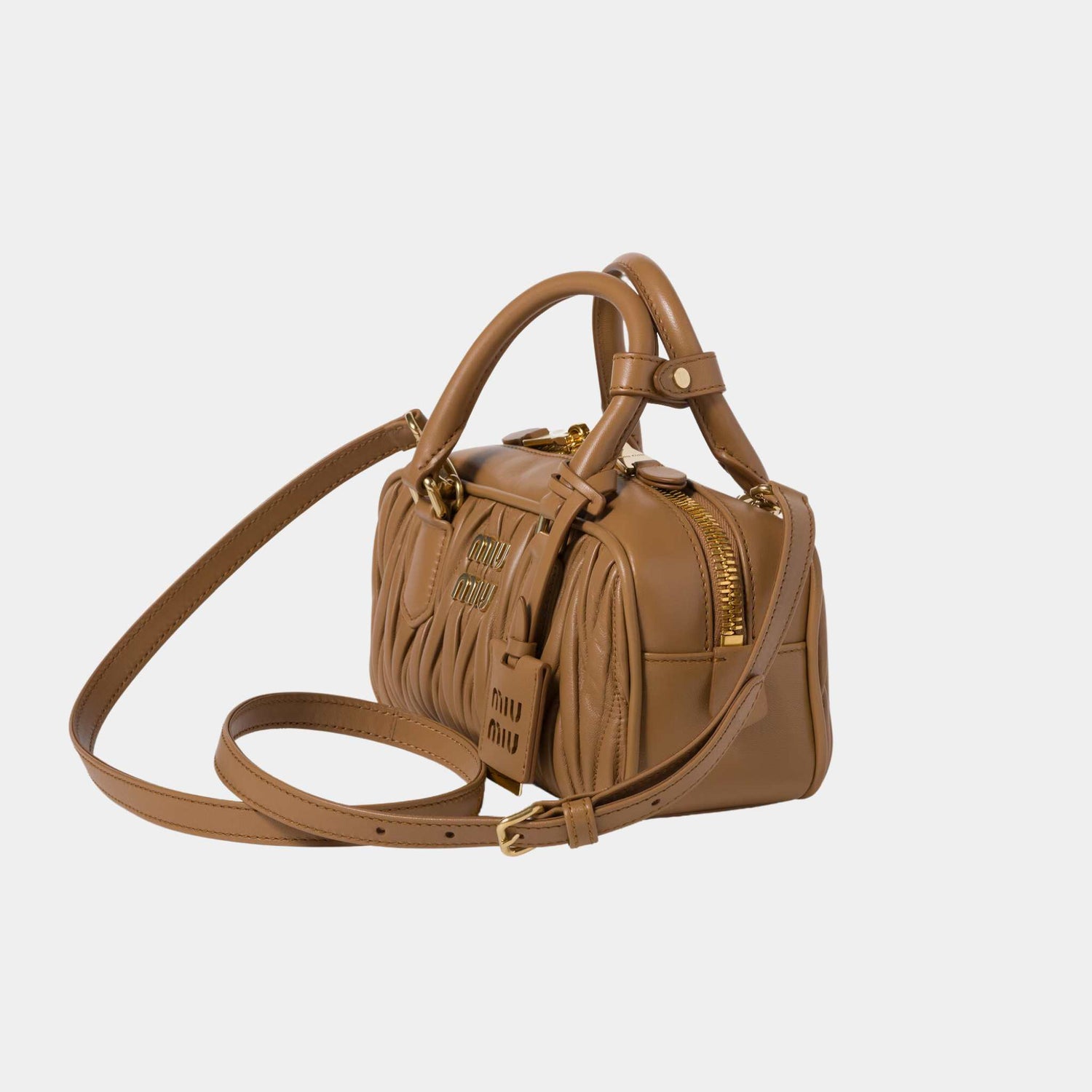 Mui Mui Arcadie Matelassé Nappa Leather Bag Caramel, Side