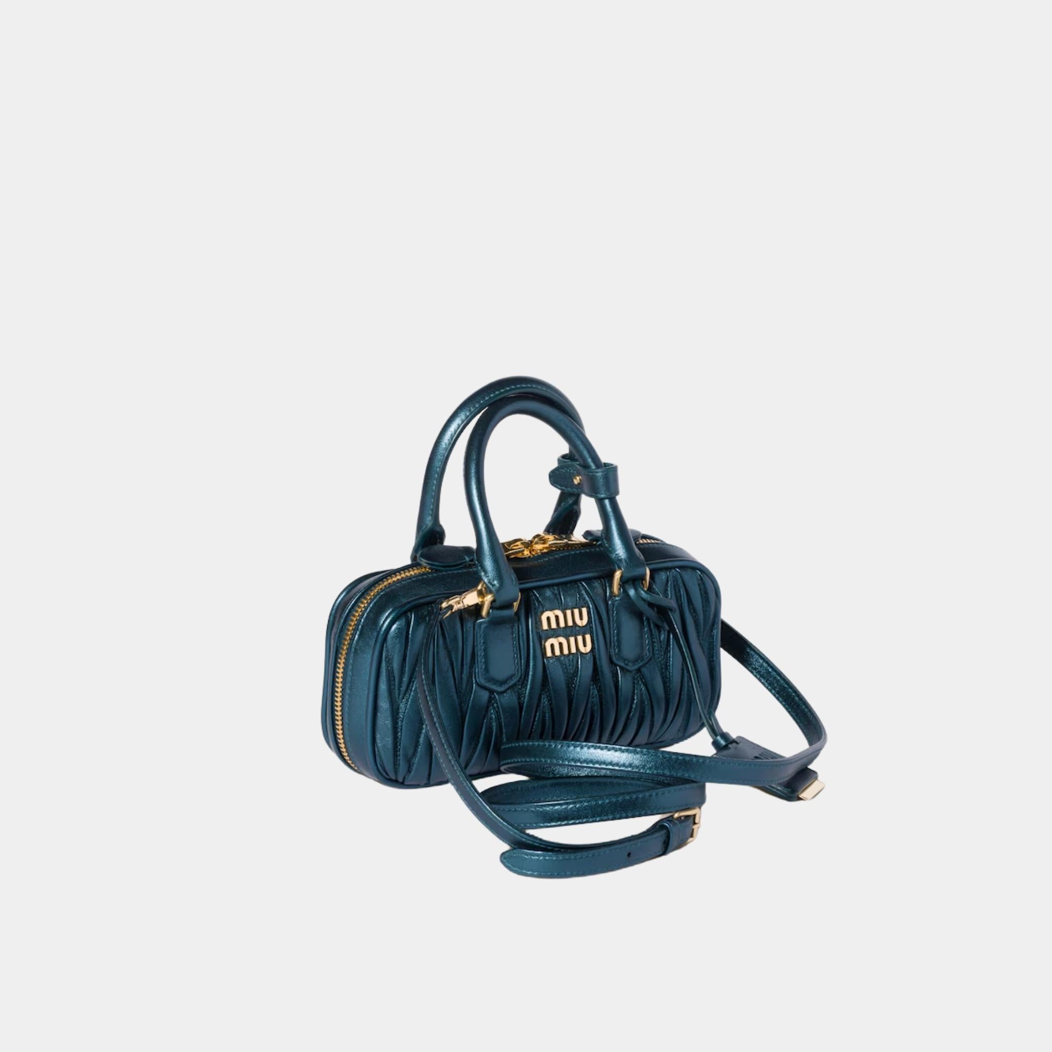 Miu Miu Arcadie Matelassé Nappa Leather Mini Bag, Ocean Blue, Mordore, Side