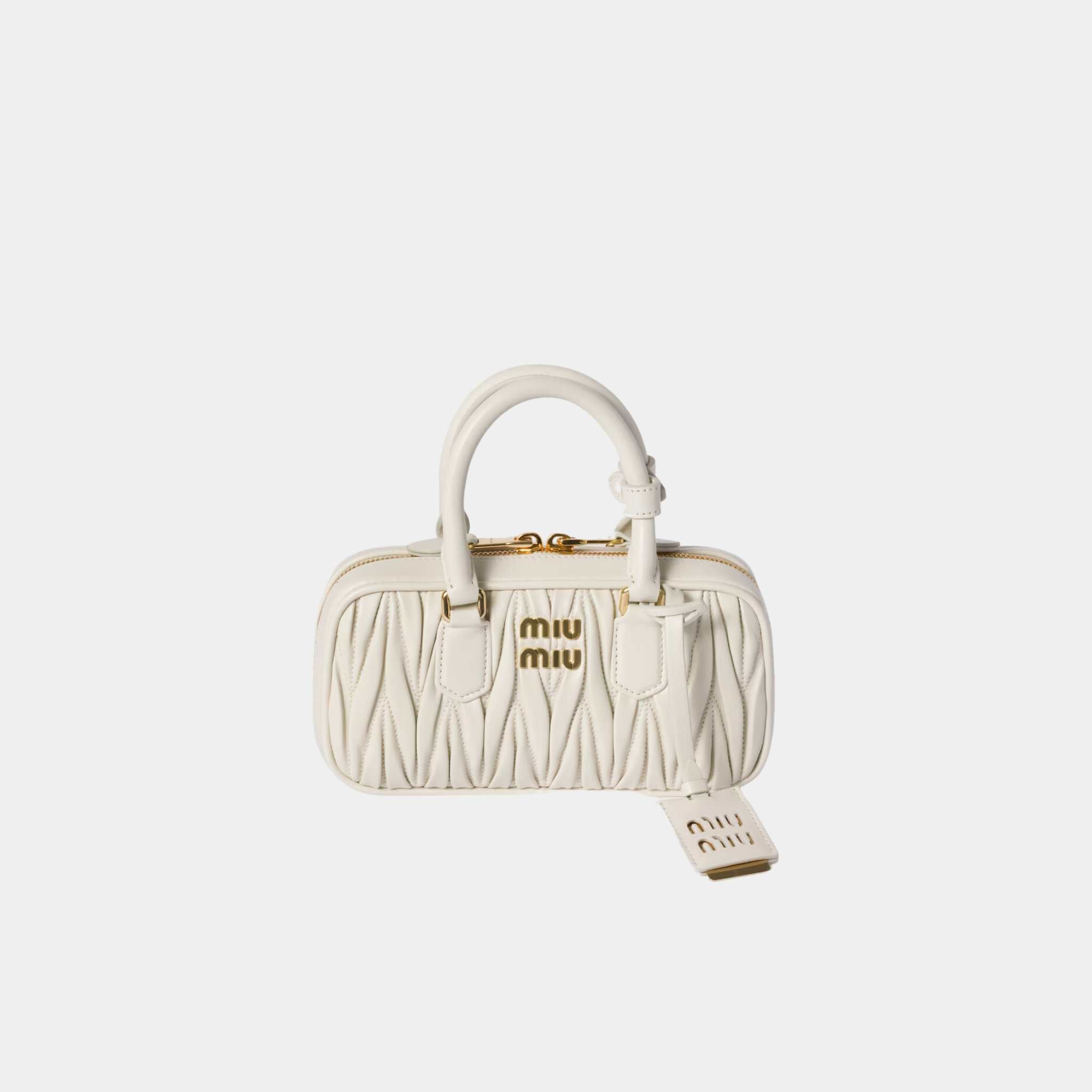 Miu Miu Arcadie Matelassé Nappa Leather Mini Bag White, Front