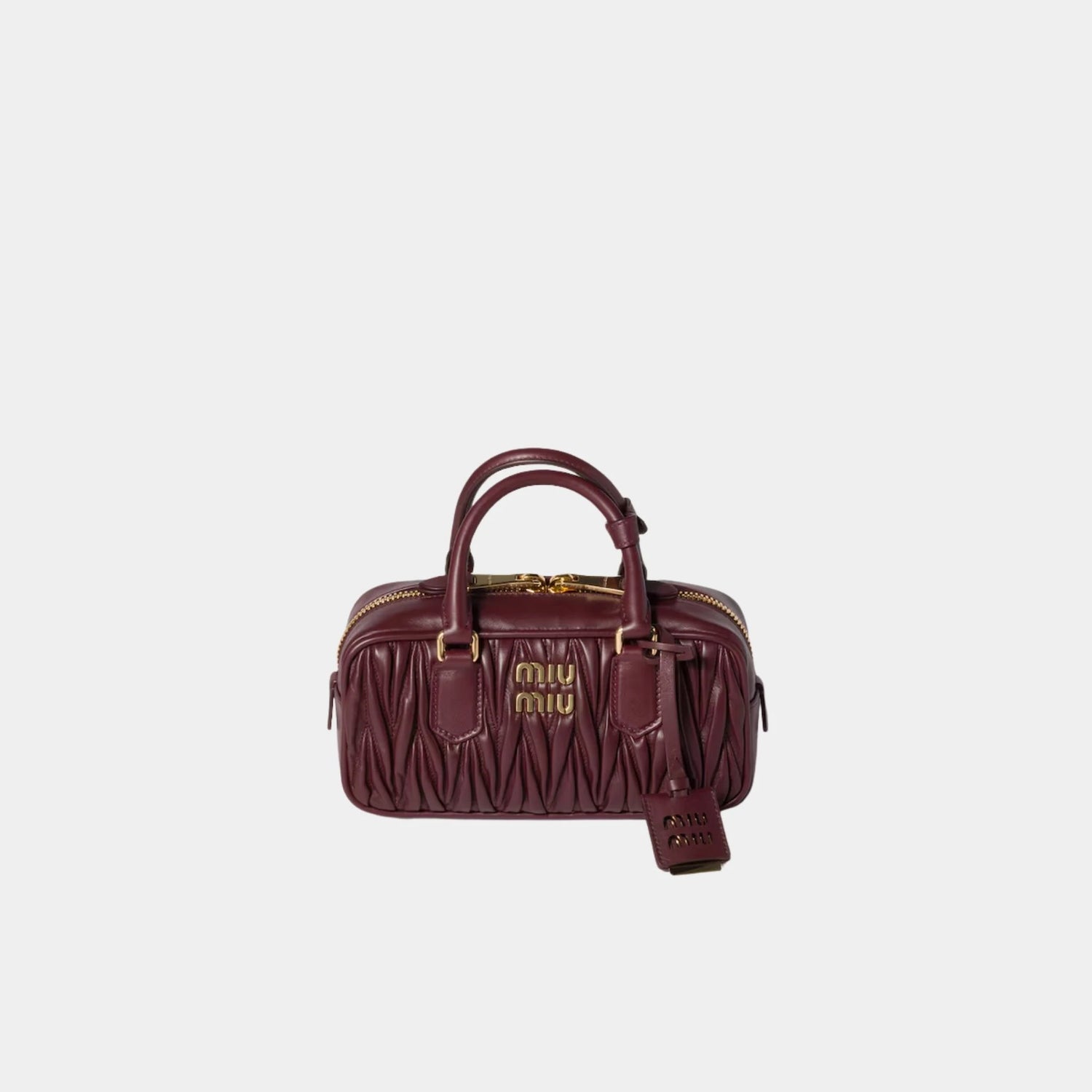 Miu Miu Arcadie Matelassé Nappa Leather Regular Bag, Burgundy, Front