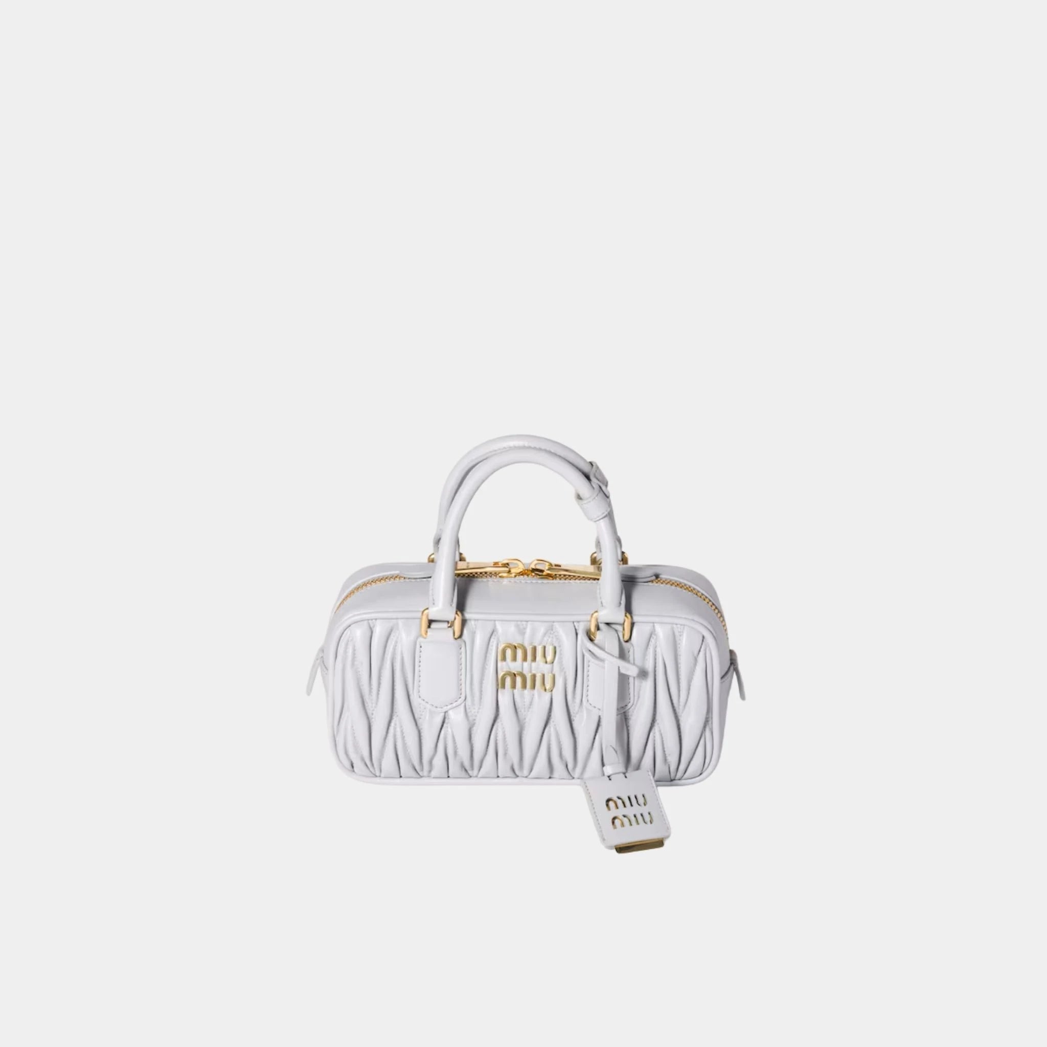 Miu Miu Arcadie Matelassé Nappa Leather Regular Bag, Pearl Gray, Front