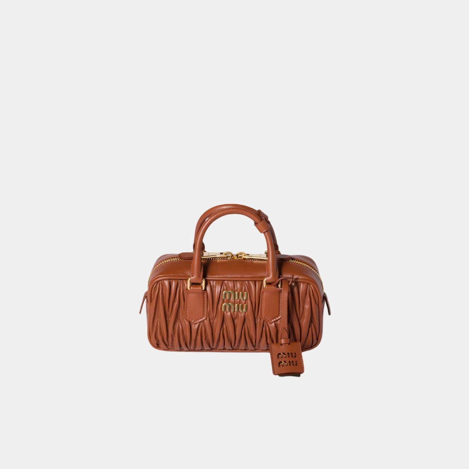 Miu Miu Arcadie Matelassé Nappa Leather Regular Bag, Rust, Front