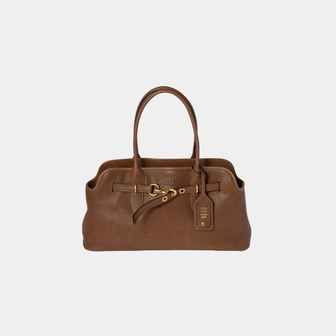 Miu Miu Aventure Nappa Leather Large Bag, Oak, Front