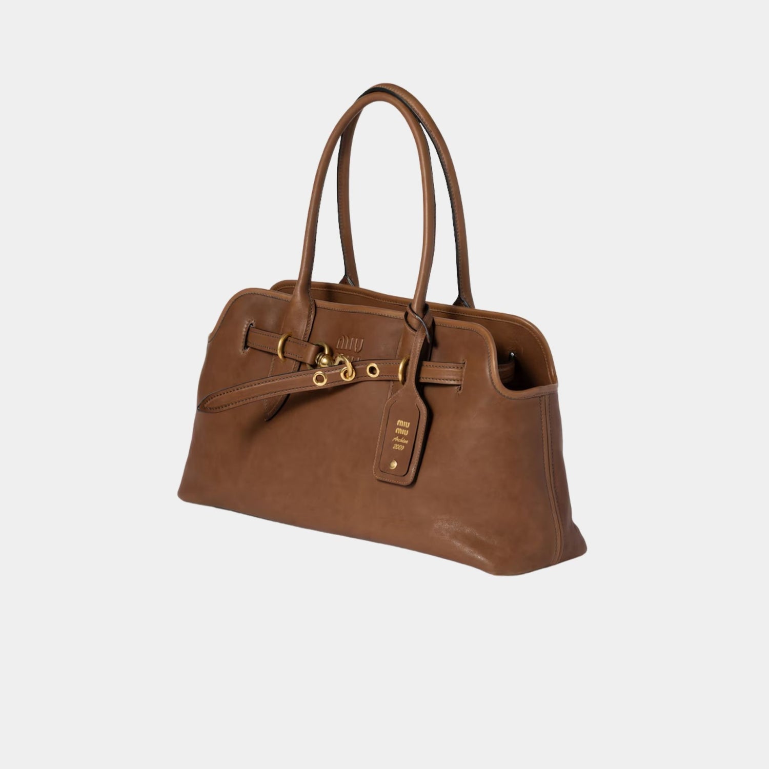 Miu Miu Aventure Nappa Leather Large Bag, Oak, Side