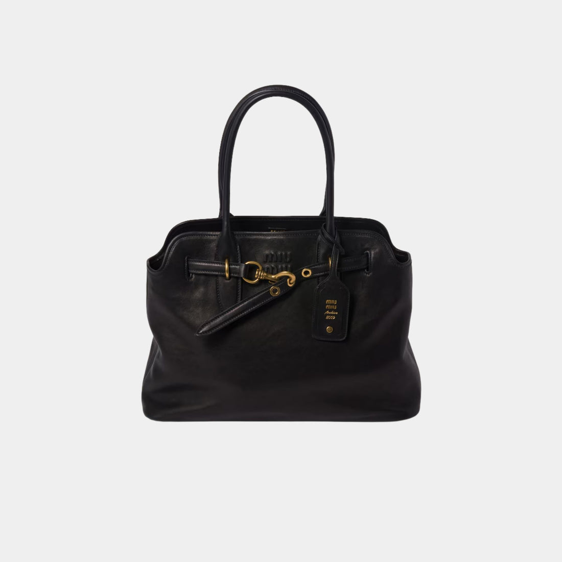 Miu Miu Aventure Nappa Leather Medium Bag, Black, Front