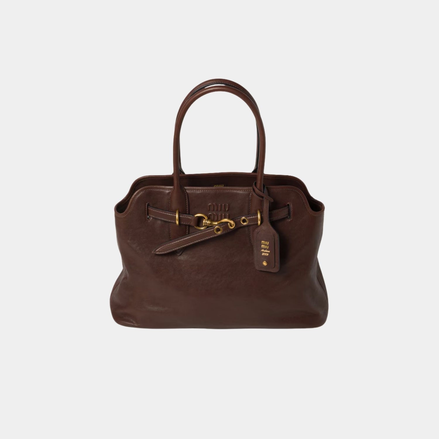 Miu Miu Aventure Nappa Leather Medium Bag, Briarwood, Front