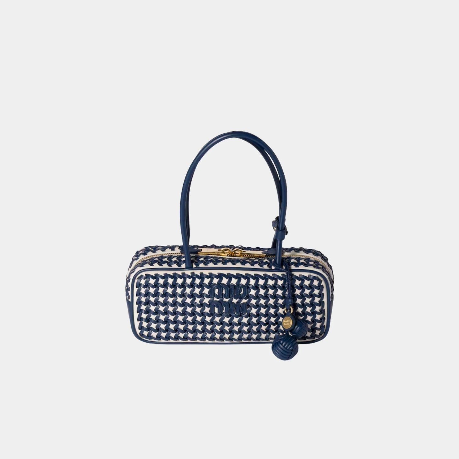 Miu Miu Beau Calfskin Leather Bag with Two-tone Motif, Blue, White, Front