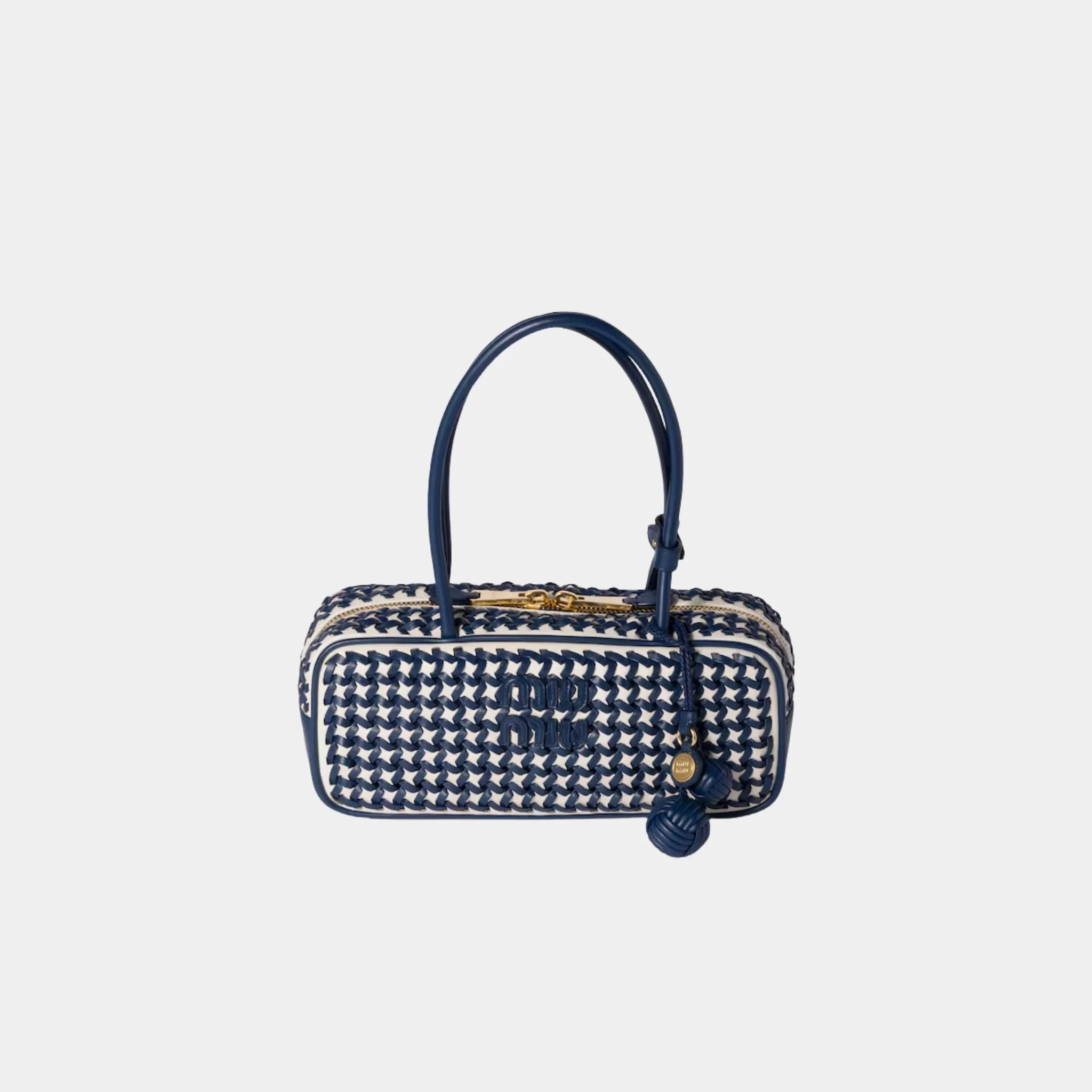 Miu Miu Beau Calfskin Leather Bag with Two-tone Motif, Blue, White, Front