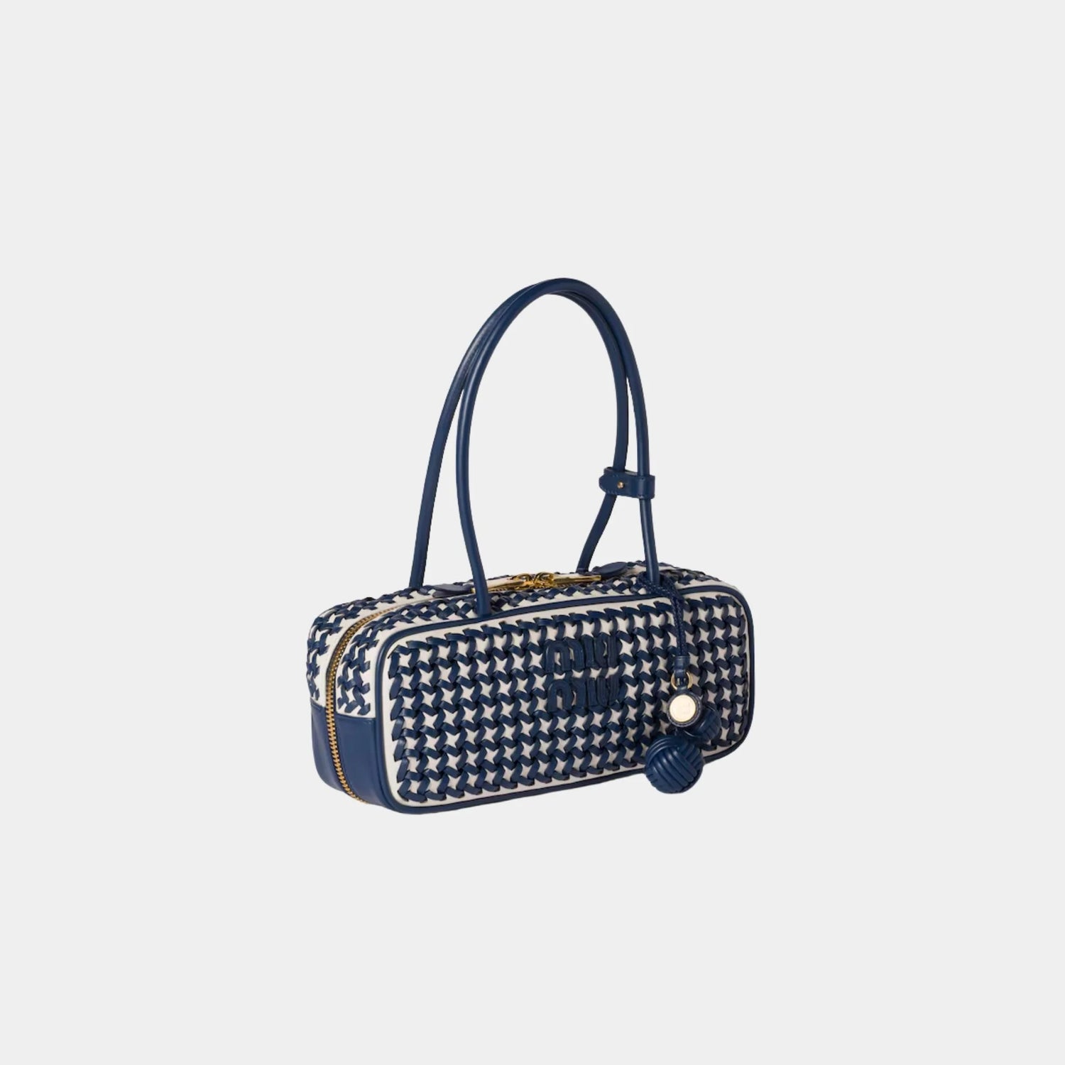 Miu Miu Beau Calfskin Leather Bag with Two-tone Motif, Blue, White, Side