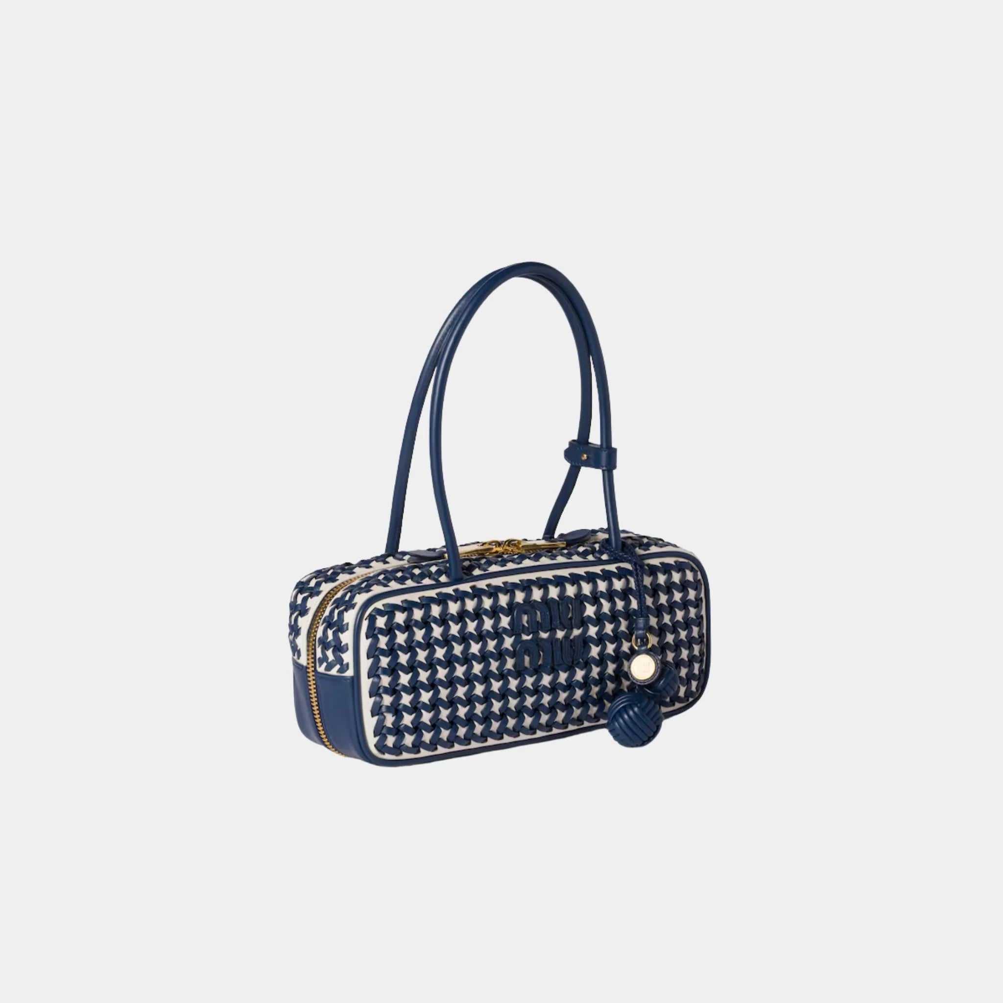 Miu Miu Beau Calfskin Leather Bag with Two-tone Motif, Blue, White, Side