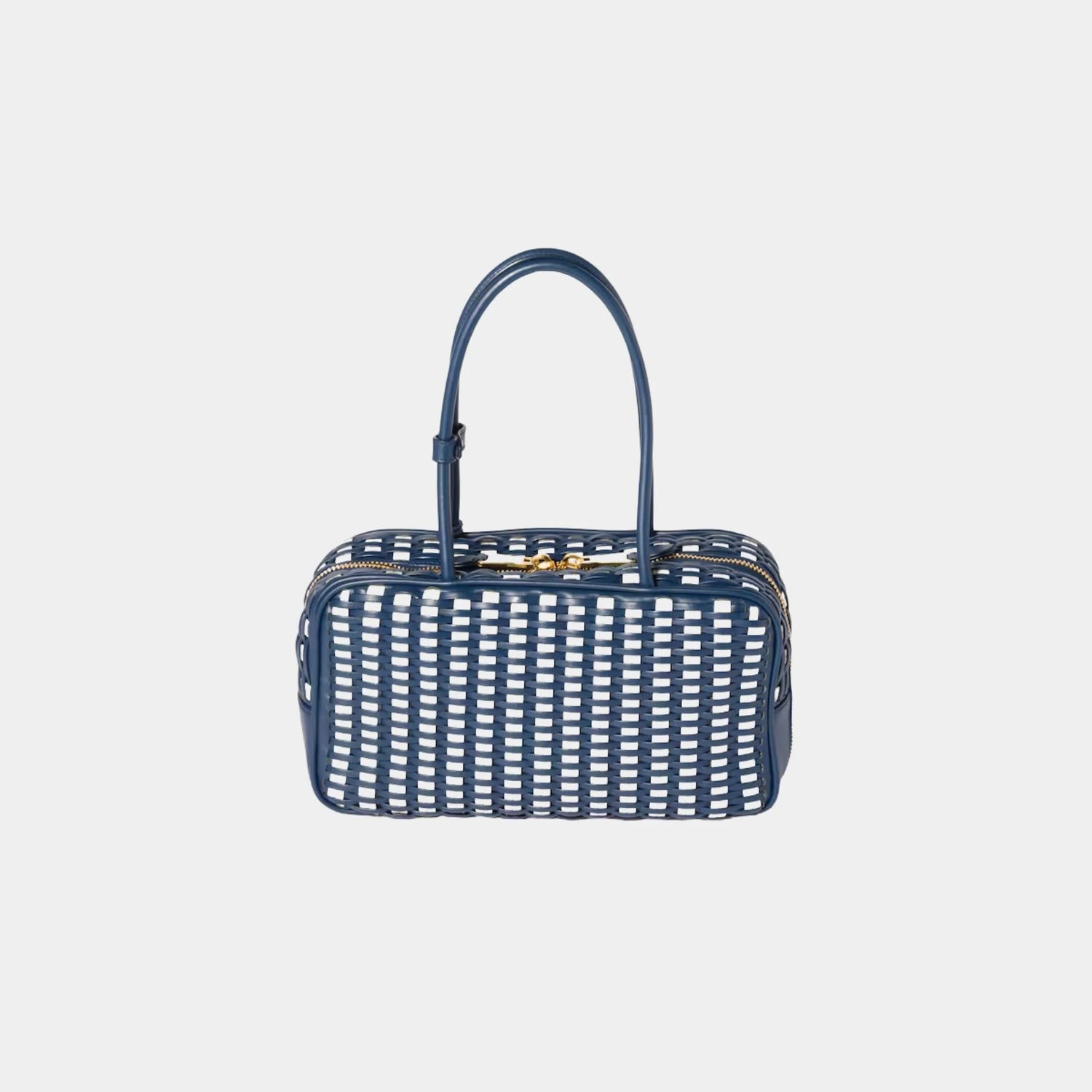 Miu Miu Beau Calfskin Leather Bag in Woven Pattern, Blue, White, Back