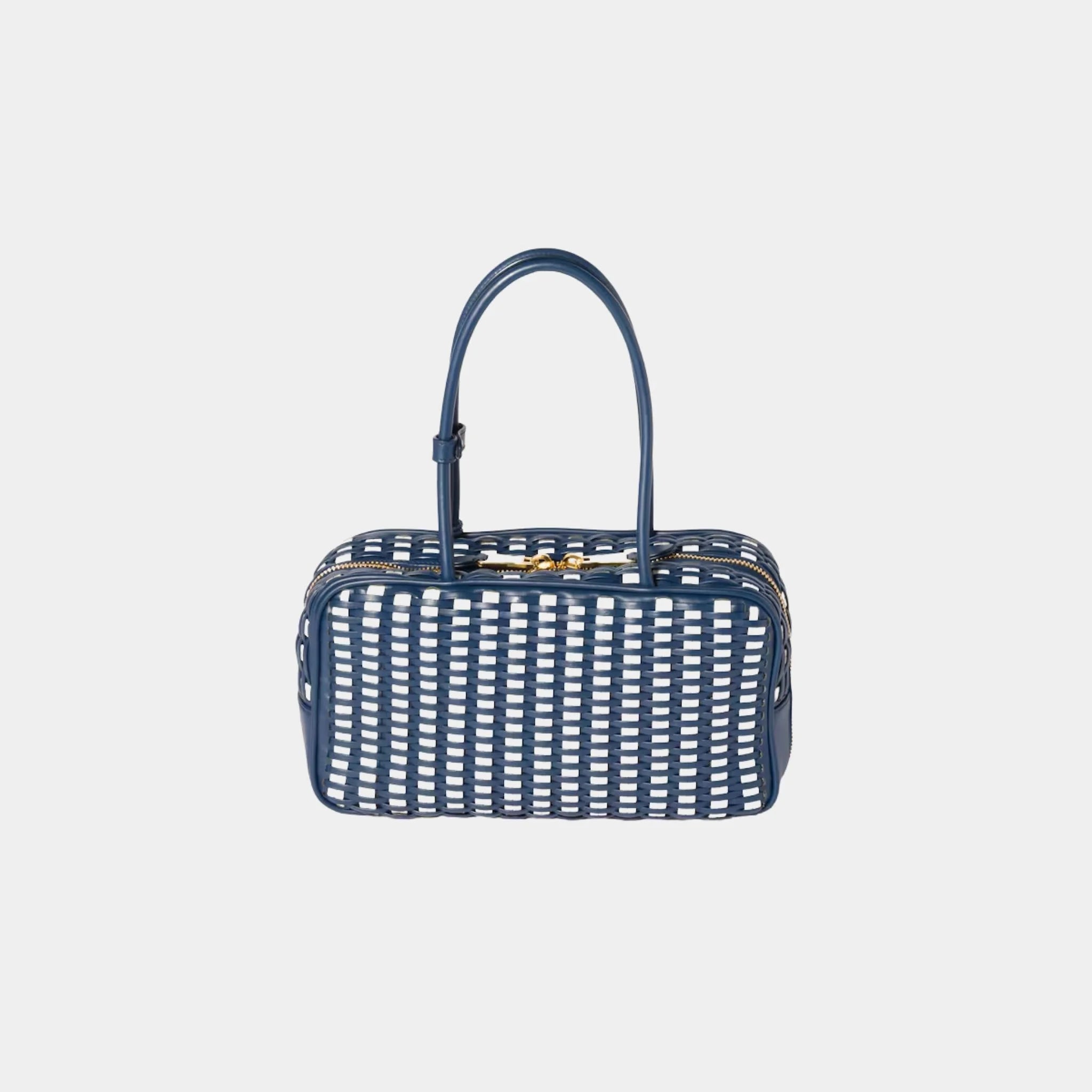 Miu Miu Beau Calfskin Leather Bag in Woven Pattern, Blue, White, Back