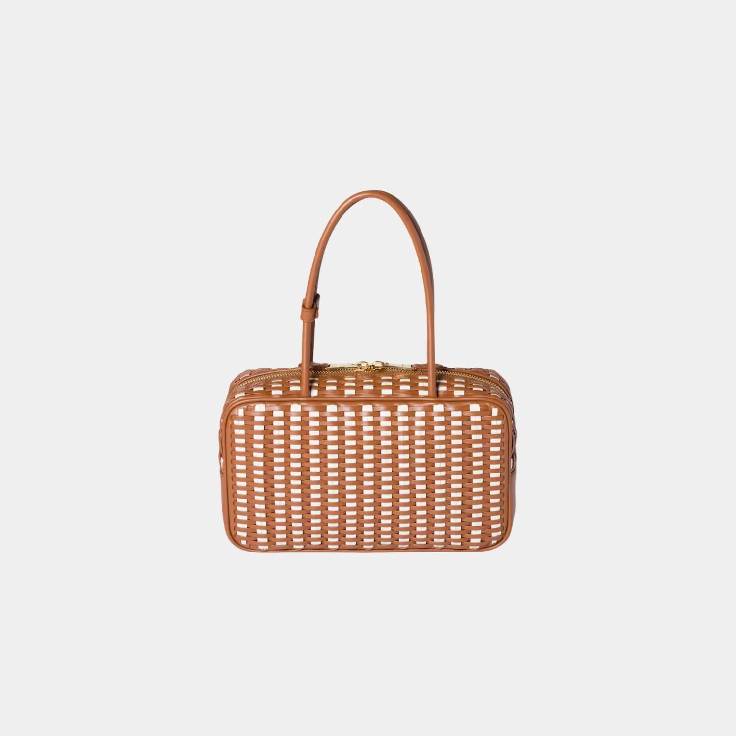 Miu Miu Beau Calfskin Leather Bag in Woven Pattern, Cognac, White, Back